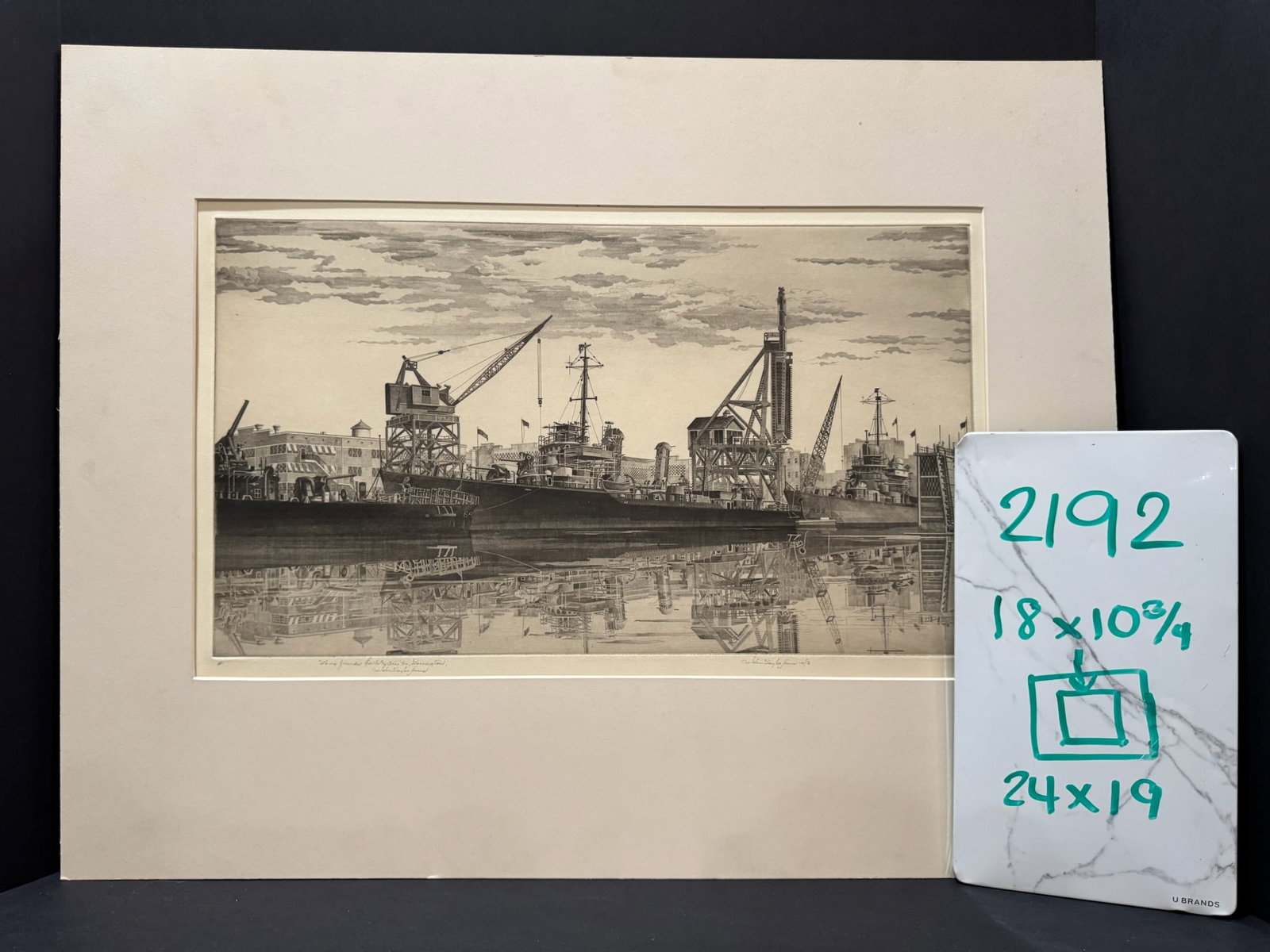 John Taylor Arms Wwii Navy Series Etching Destroyers in Wet Basin Federal Shipbuilding South Kearny - 7