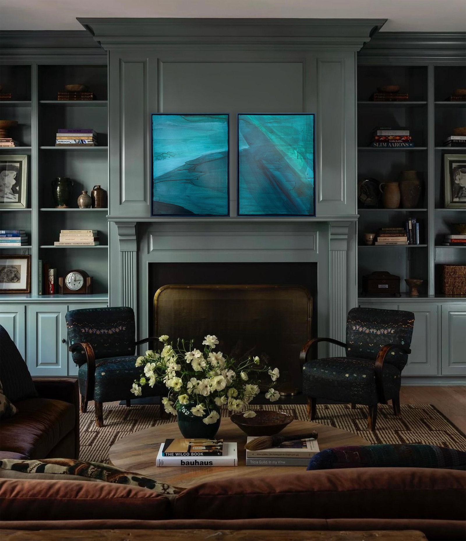 Modern Organic Coastal Diptych Painting in Turquoise & Deep Teal by Stacey Warnix - 3