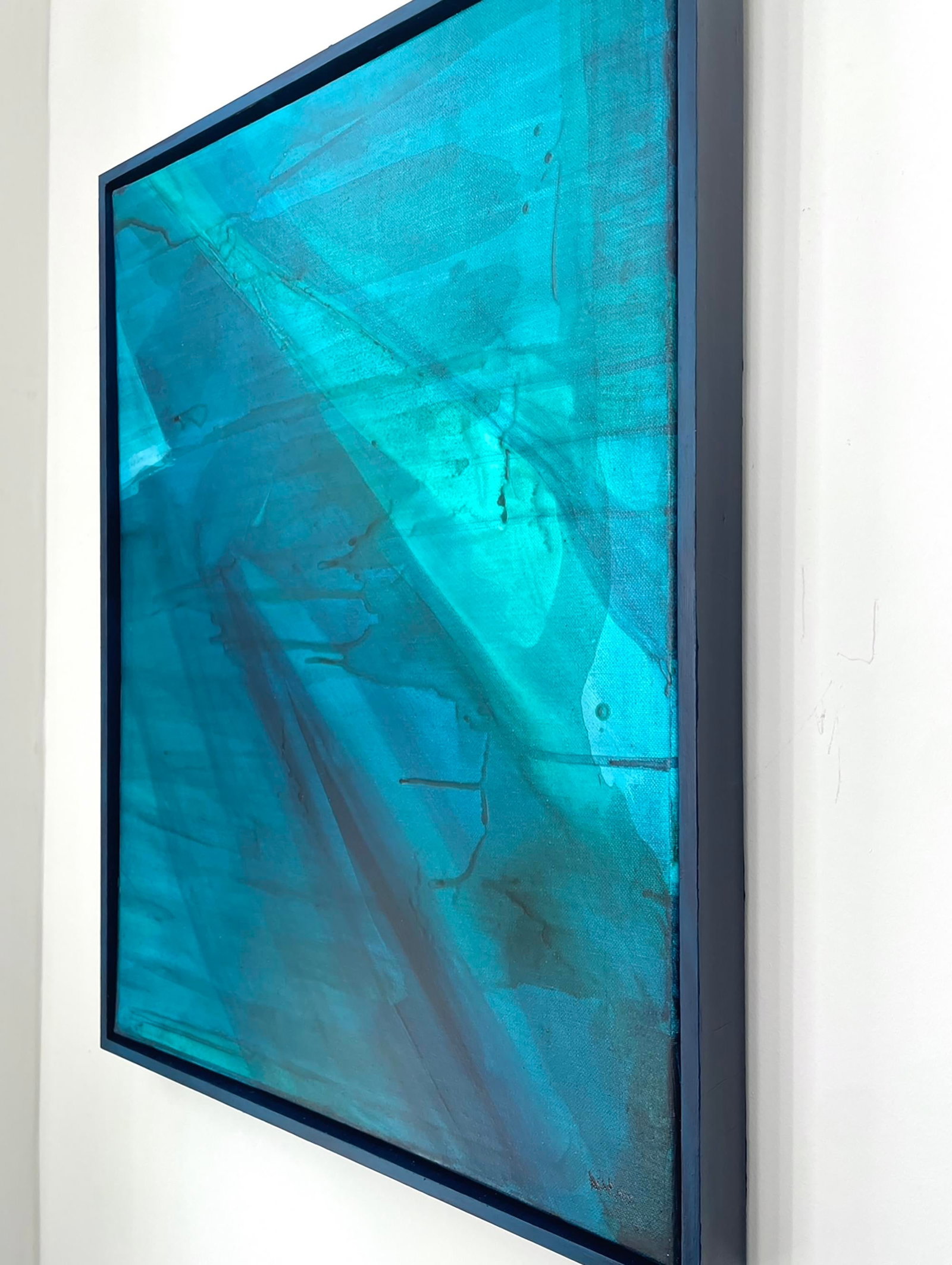 Modern Organic Coastal Diptych Painting in Turquoise & Deep Teal by Stacey Warnix - 4