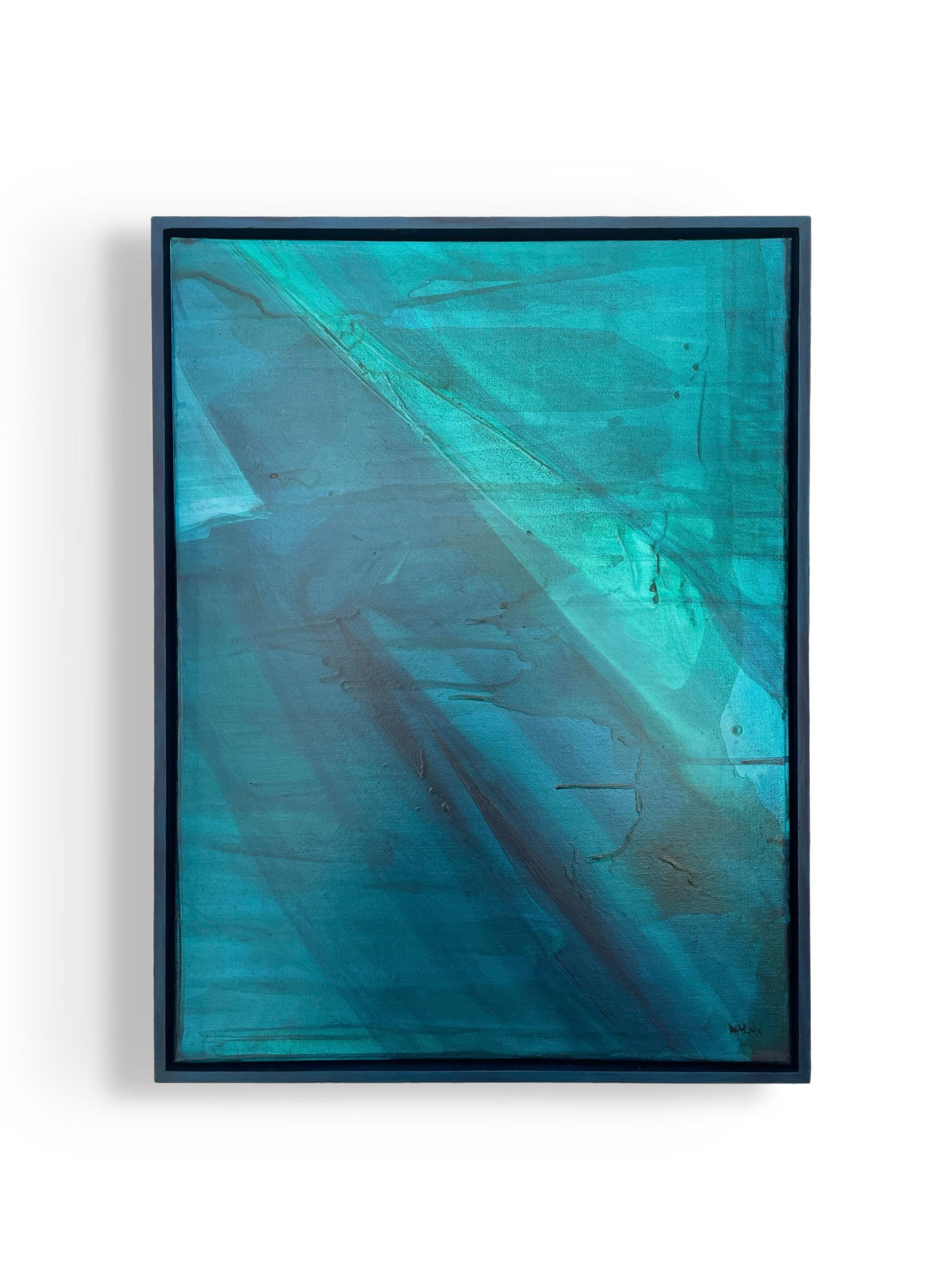 Modern Organic Coastal Diptych Painting in Turquoise & Deep Teal by Stacey Warnix - 5