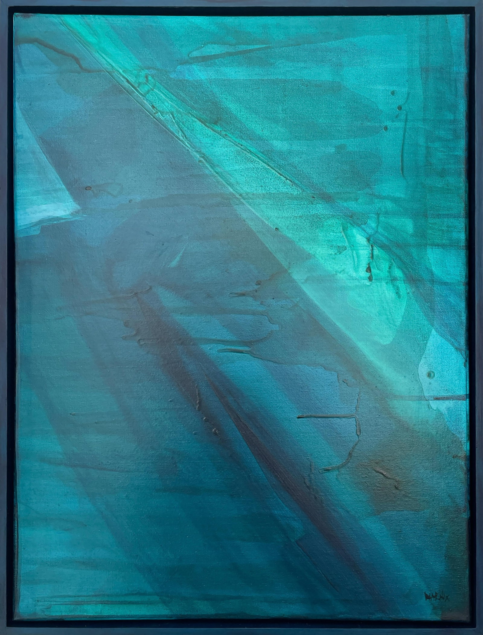 Modern Organic Coastal Diptych Painting in Turquoise & Deep Teal by Stacey Warnix - 7