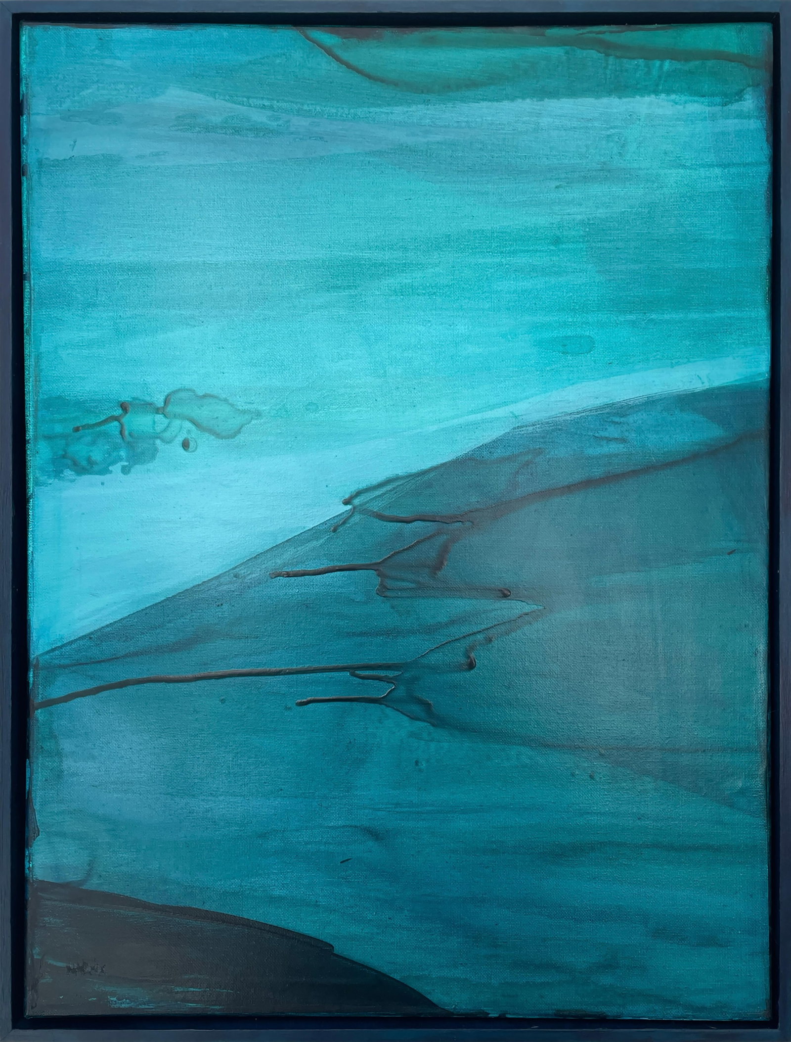 Modern Organic Coastal Diptych Painting in Turquoise & Deep Teal by Stacey Warnix - 8