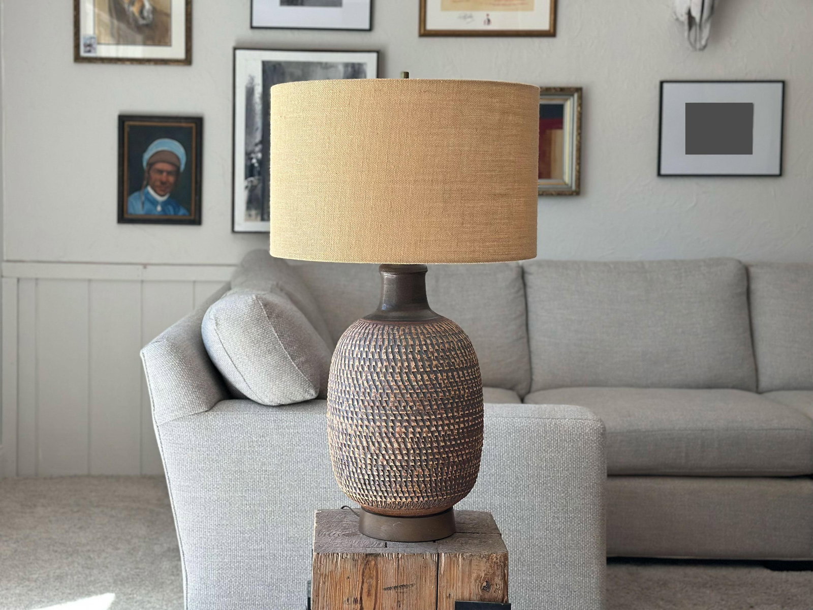 1960s Bob Kinzie Affiliated Craftsmen Studio Mid Century Textured Monumental Pottery Table Lamp - 2