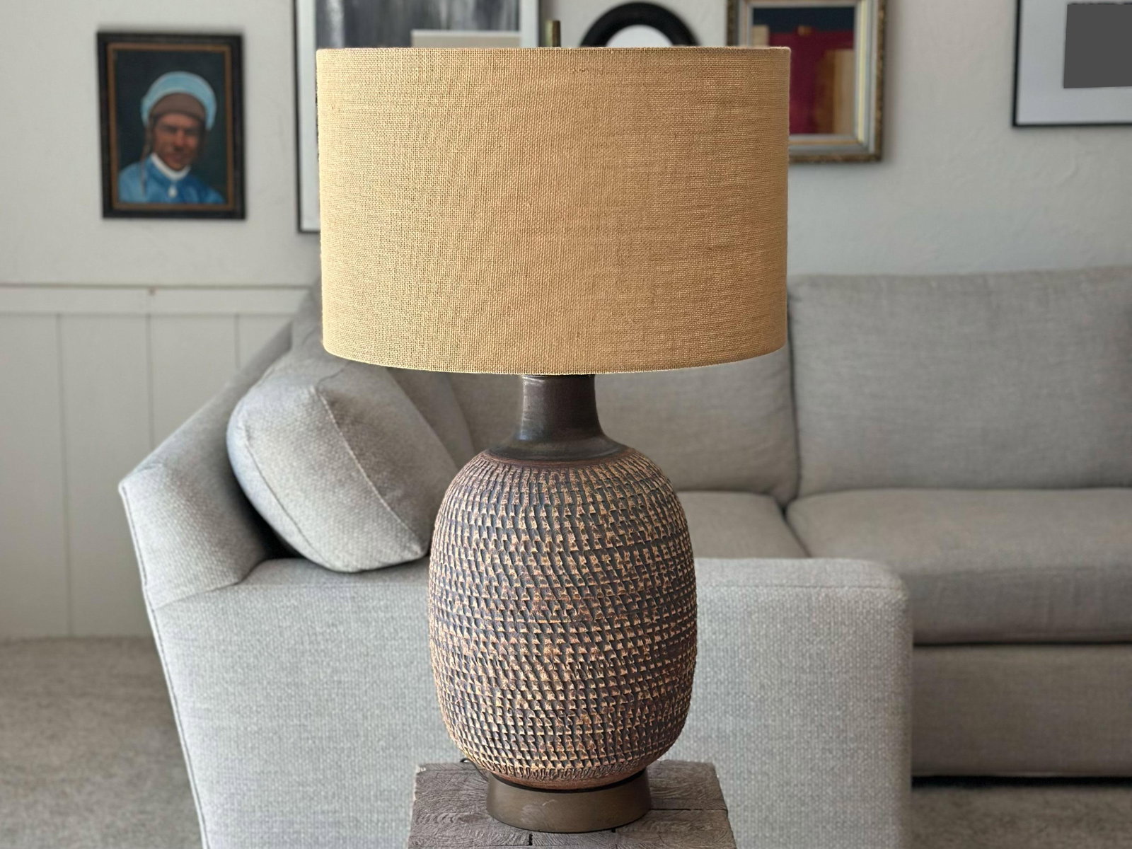1960s Bob Kinzie Affiliated Craftsmen Studio Mid Century Textured Monumental Pottery Table Lamp - 5