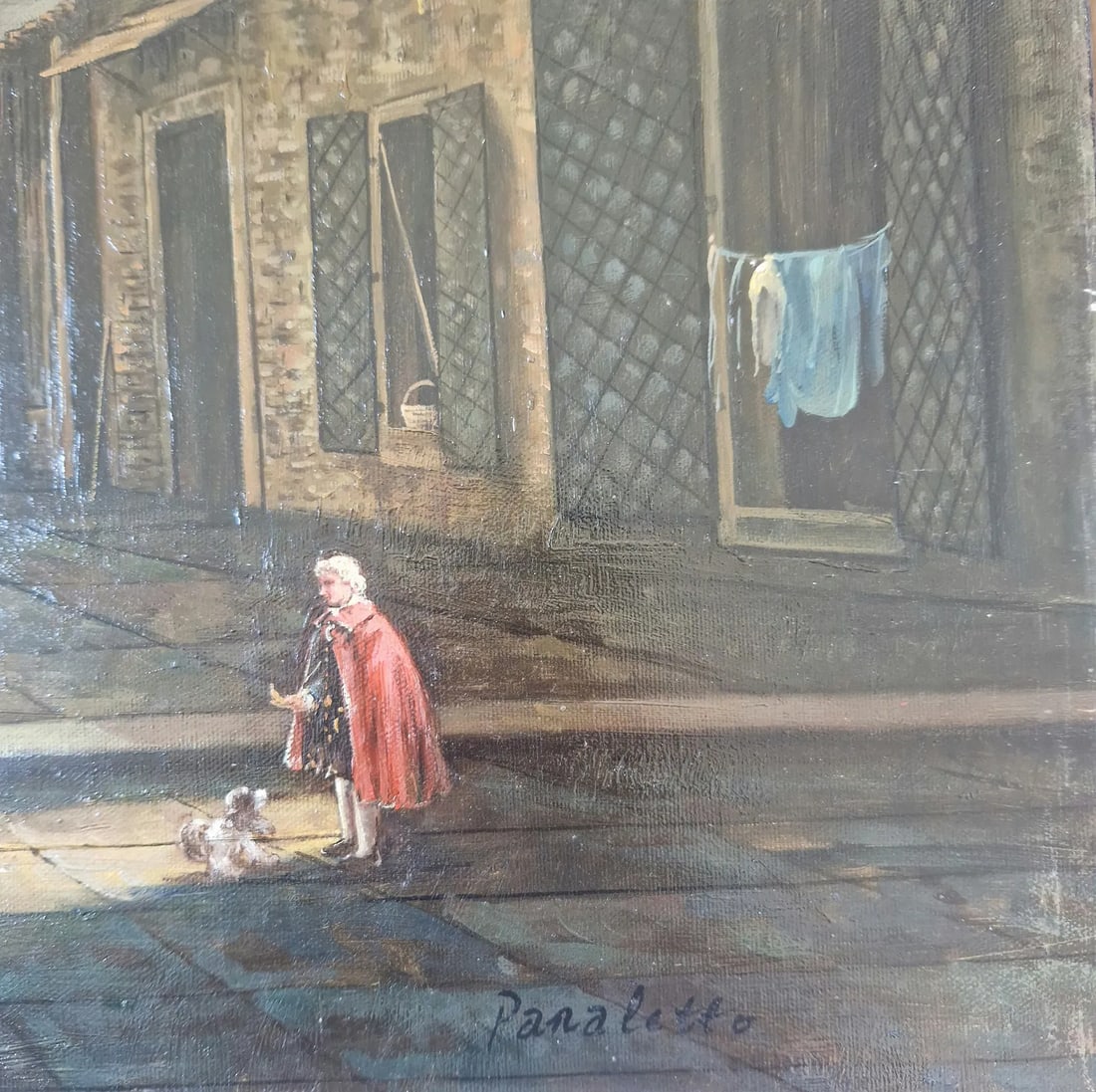 Mid-20th Century Signed Panarello - Italian Courtyard Scene With Figures, Oil on Canvas - 3