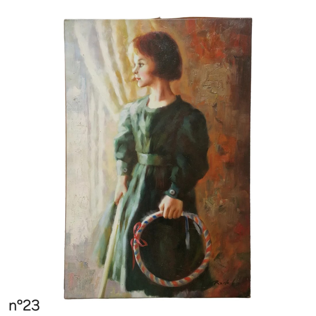 Mid-20th Century Signed Rasky - Girl With Hoop, Oil on Canvas - 2