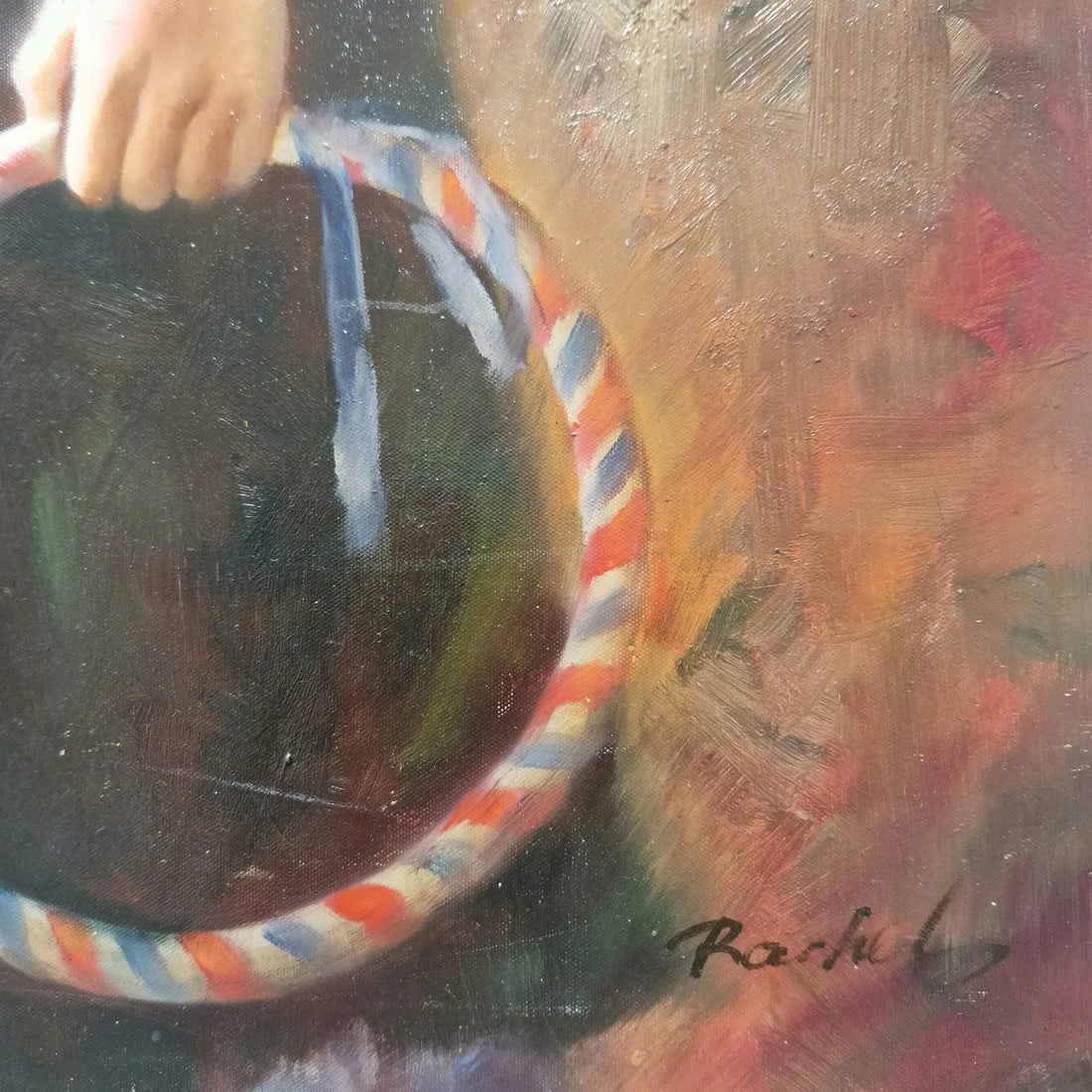Mid-20th Century Signed Rasky - Girl With Hoop, Oil on Canvas - 3