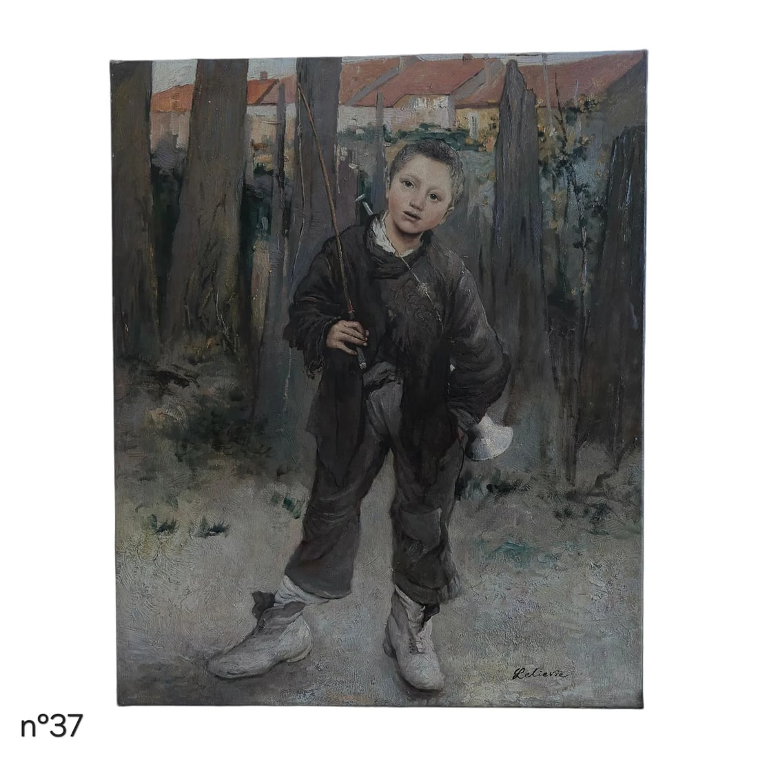 Mid-20th Century Signed Lelievre - Young Boy With Fishing Rod, Oil on Canvas - 2