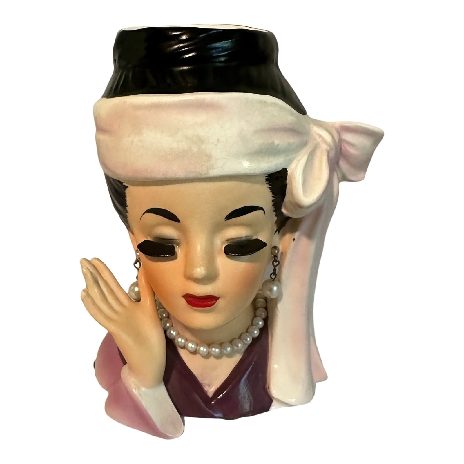 Rare Vintage 1964 Inarco E-1611 Lady Head Vase Costume Series - Jewelry & Sticker: Rare Vintage 1964 Inarco E-1611 Lady Head Vase Costume Series - Jewelry & Sticker This is a rare vintage 1964 Inarco E-1611 "Costume Series" Lady Head Vase – 6" high, an incredibly rare, highly
