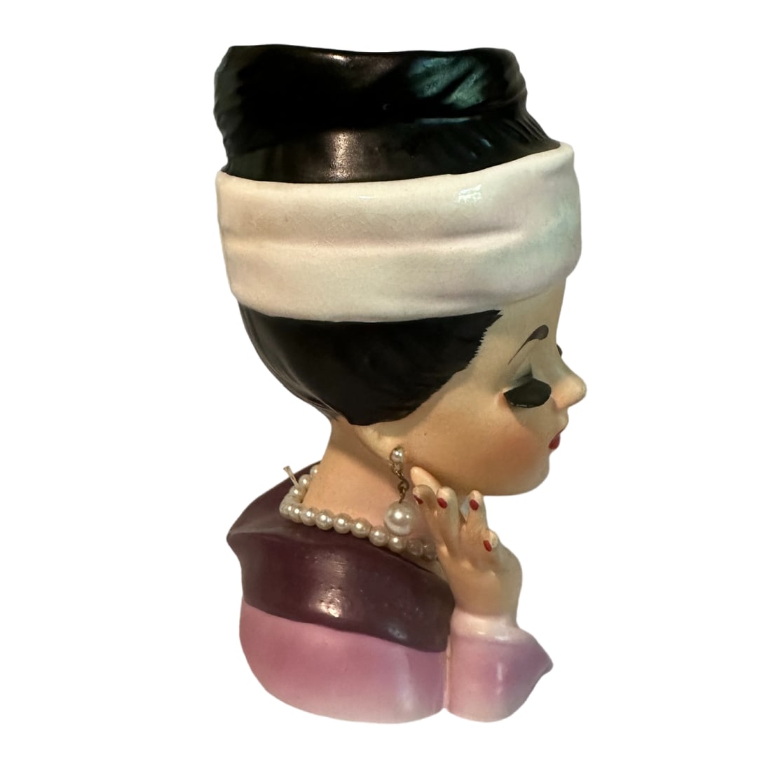 Rare Vintage 1964 Inarco E-1611 Lady Head Vase Costume Series - Jewelry & Sticker - 3