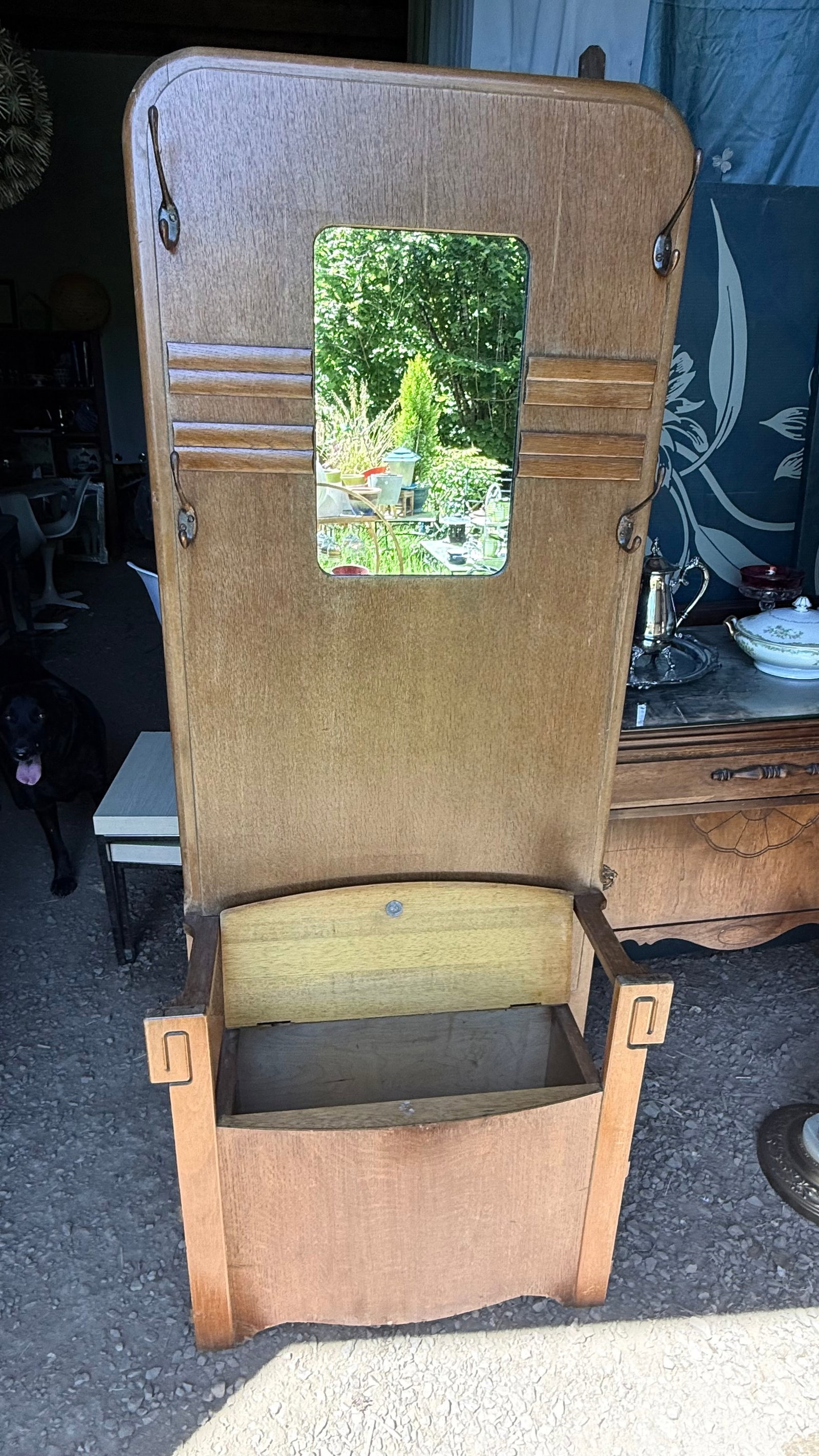 1930s Arts & Crafts Hall British Tree With Mirror and Storage Bench by Harris Lebus - 6