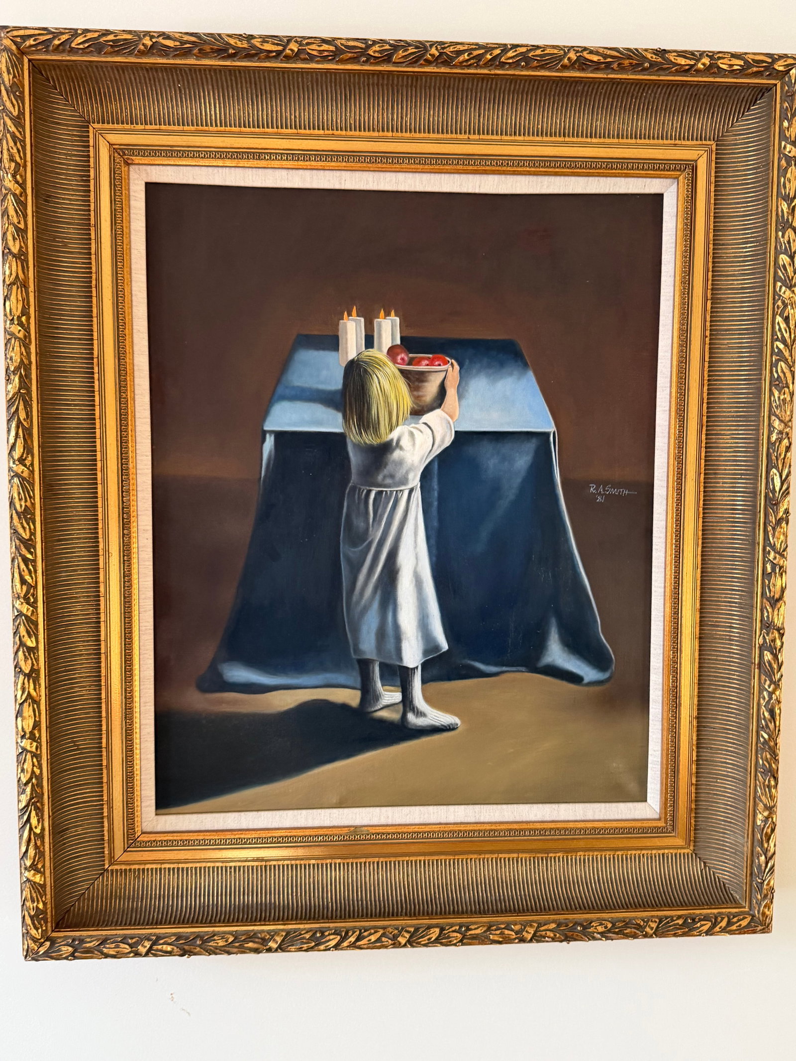 Vintage 1981 r.a. Smith Signed Oil Painting Figurative "Girl at Table" - 2