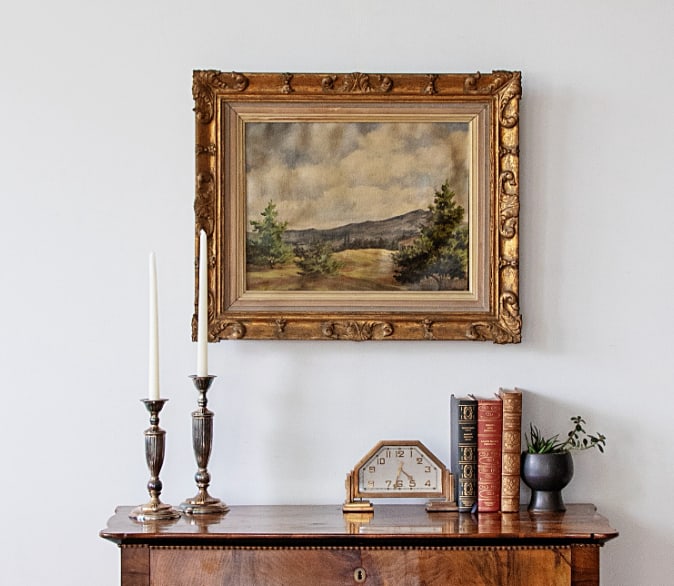 Antique Oil on Canvas - Mountain Landscape Signed - 2
