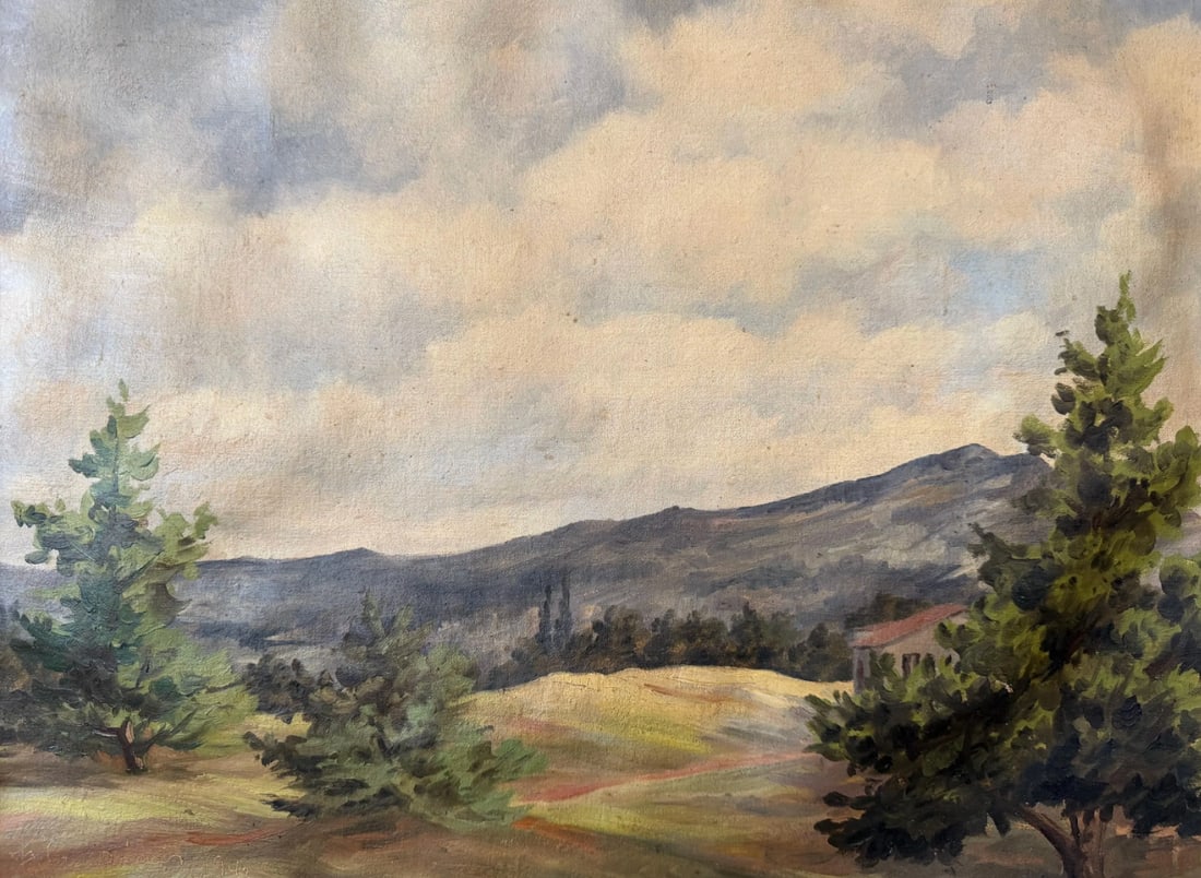 Antique Oil on Canvas - Mountain Landscape Signed - 4