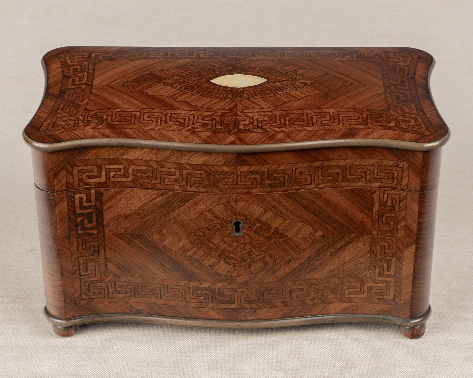French Napoleon III Marquetry Inlaid Serpentine Form Tea Caddy Circa 1880 - 3