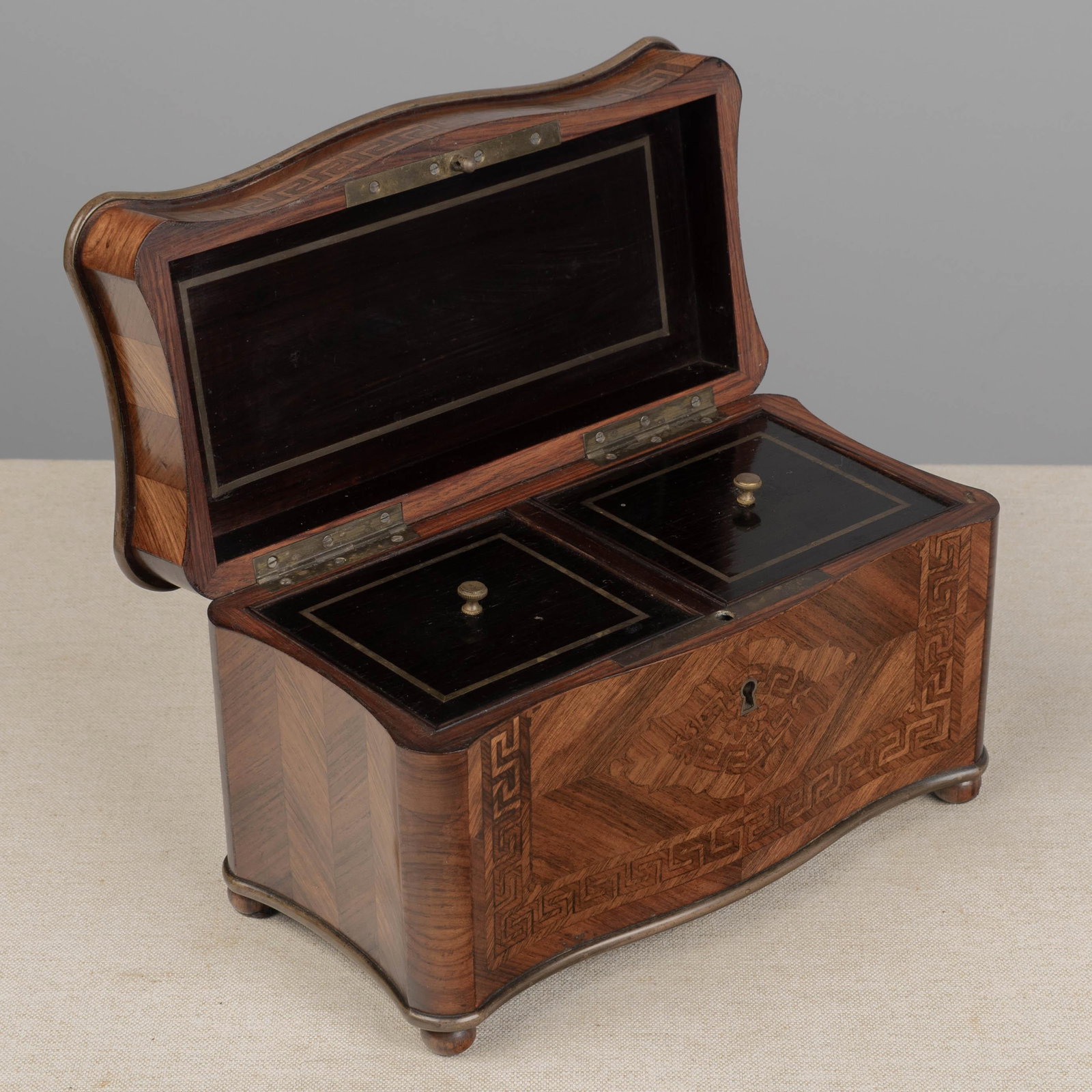 French Napoleon III Marquetry Inlaid Serpentine Form Tea Caddy Circa 1880 - 4