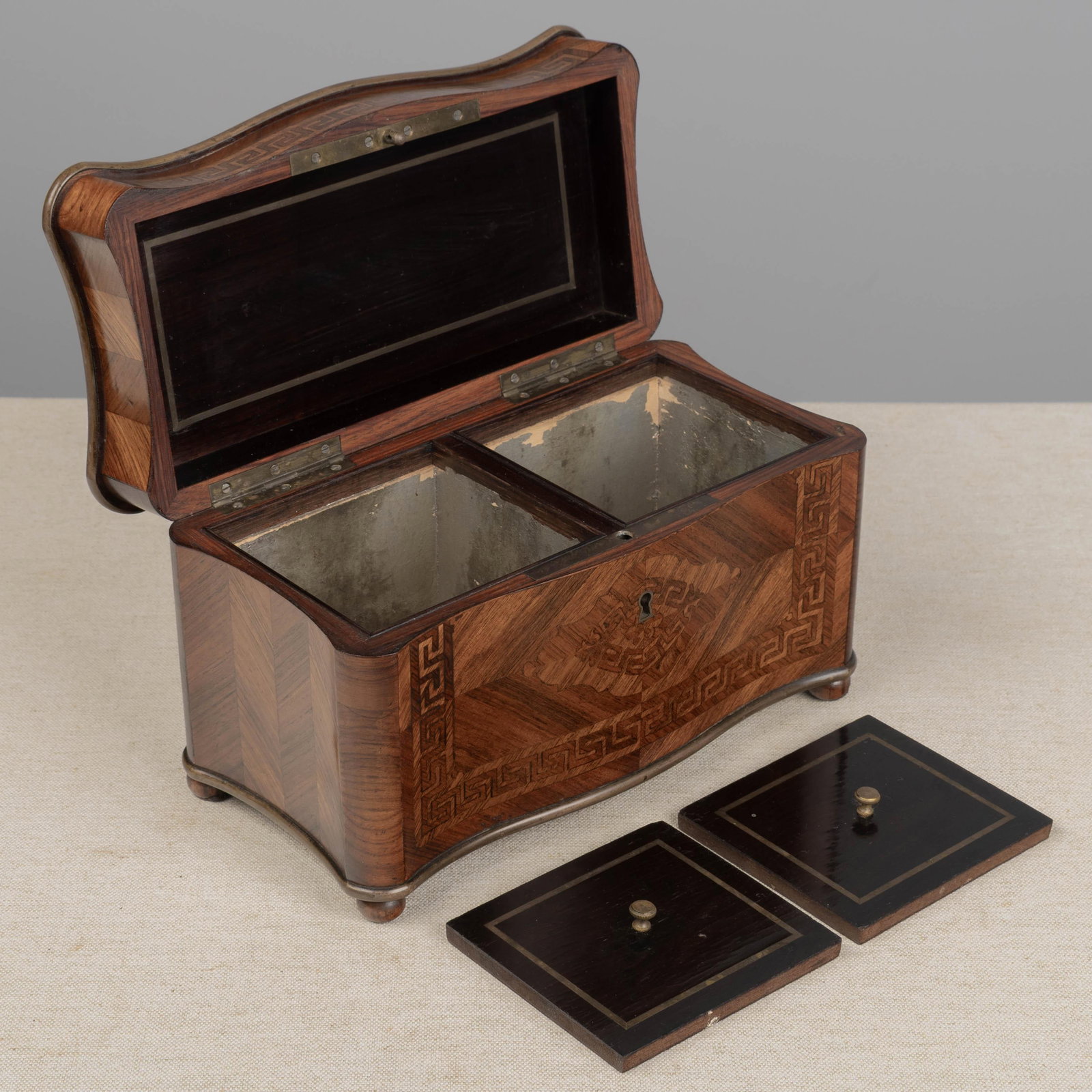French Napoleon III Marquetry Inlaid Serpentine Form Tea Caddy Circa 1880 - 5