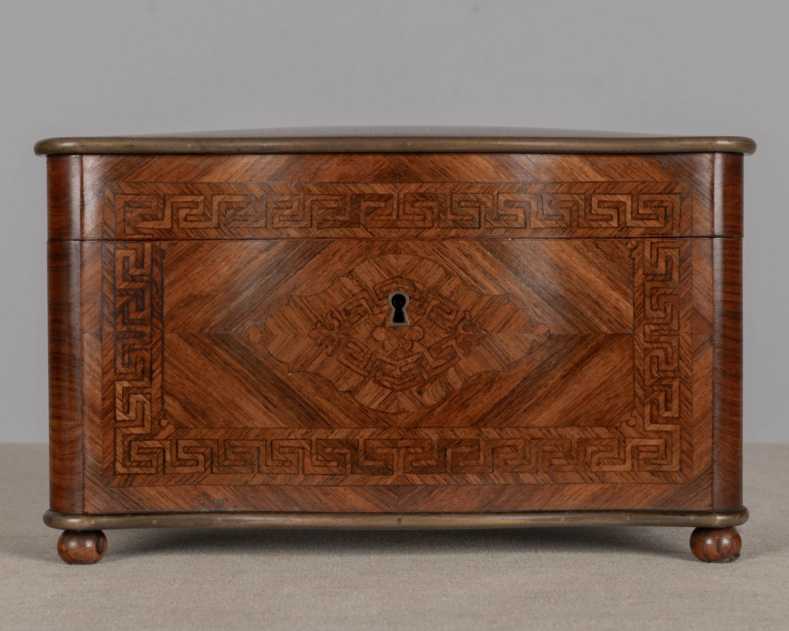 French Napoleon III Marquetry Inlaid Serpentine Form Tea Caddy Circa 1880 - 8