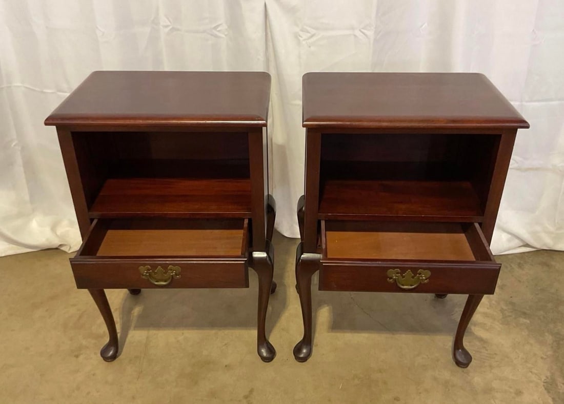 Pair of 1940's Solid Mahogany Queen Anne Night Stands - 7