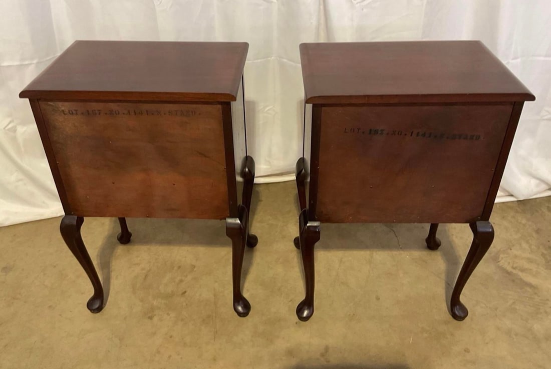 Pair of 1940's Solid Mahogany Queen Anne Night Stands - 8