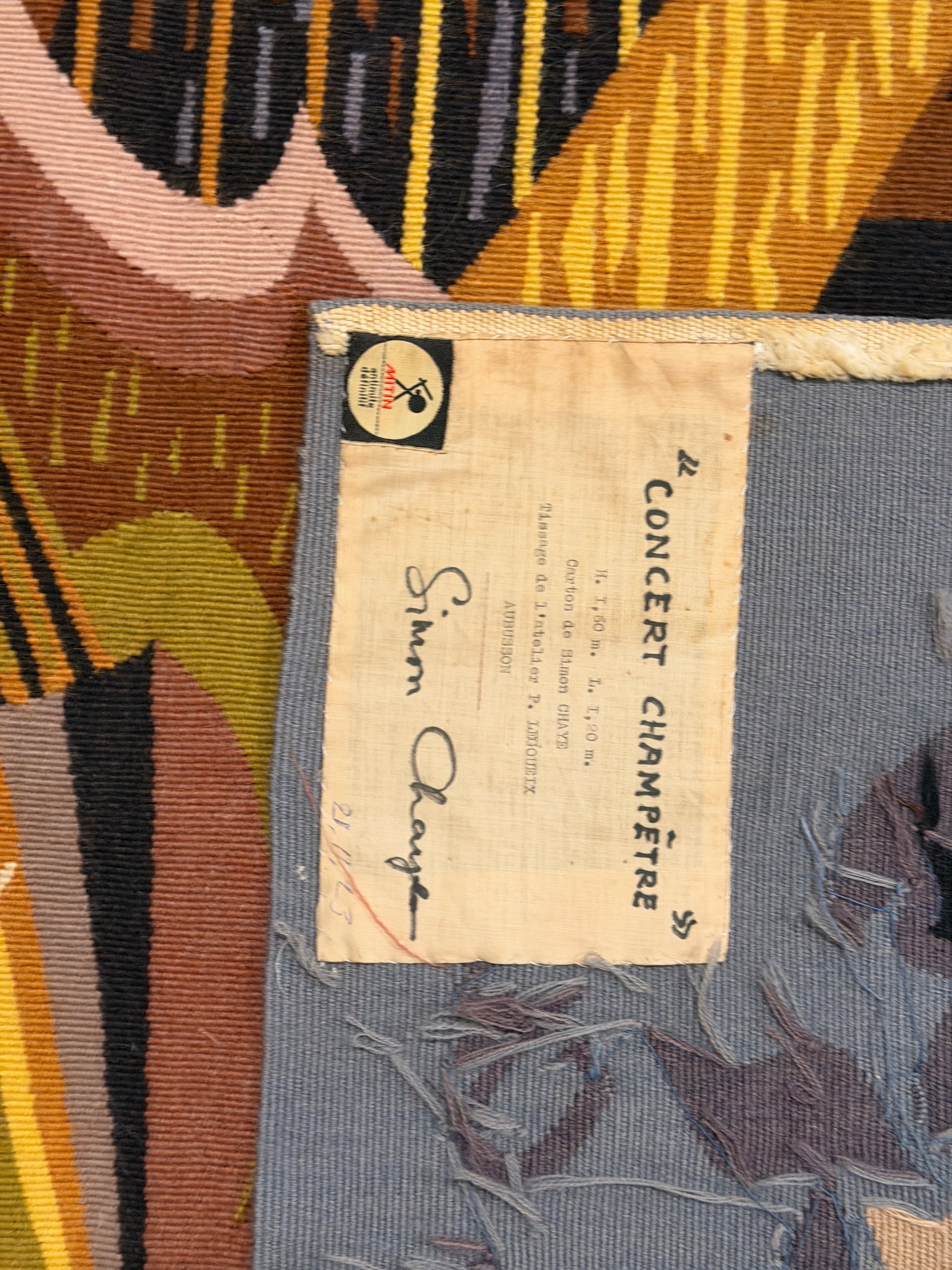 20th C. Mid-Century Modern Tapestry "Concert ChampÃªtre" Signed by Simon Chaye 3'9" X 5'3" - 10
