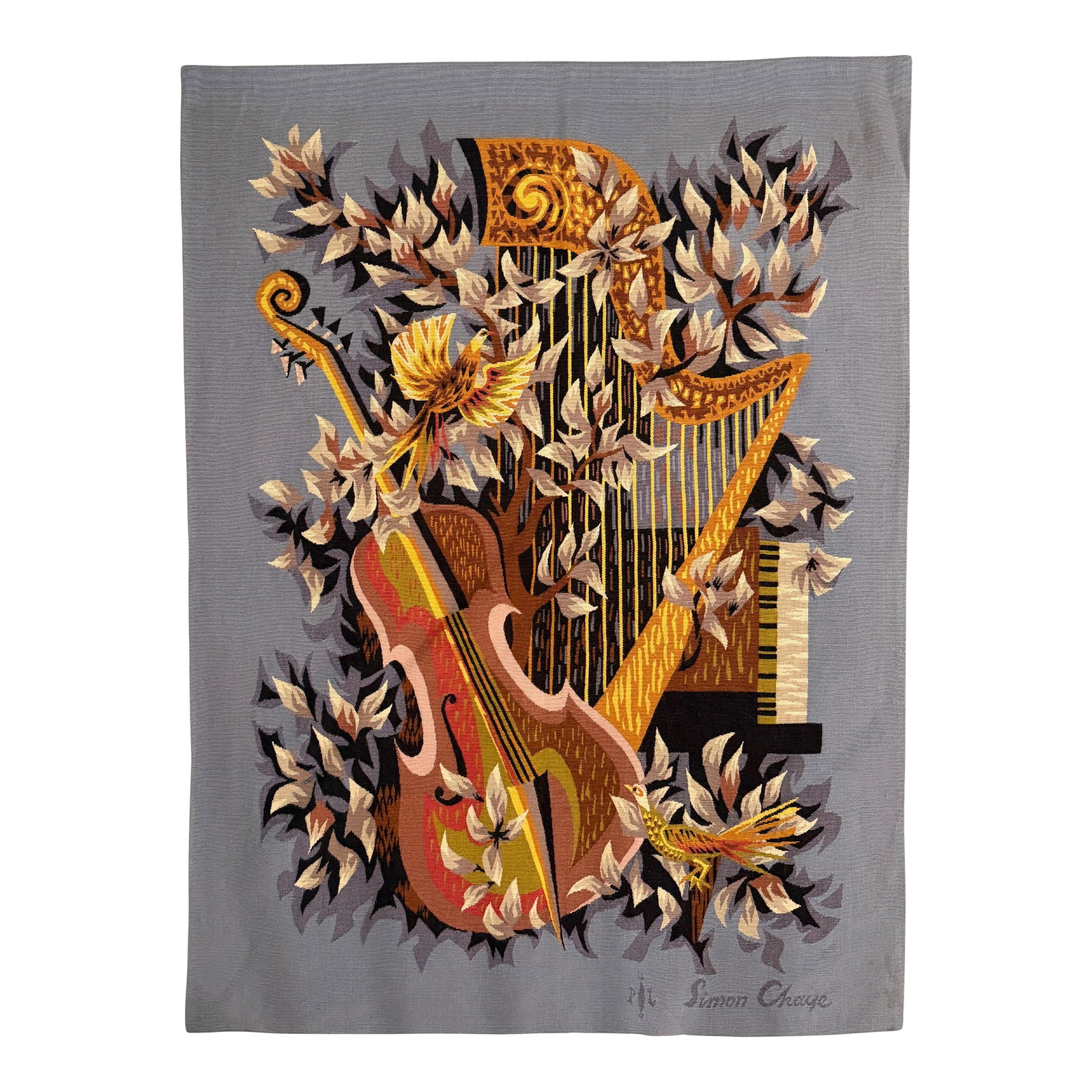 20th C. Mid-Century Modern Tapestry "Concert ChampÃªtre" Signed by Simon Chaye 3'9" X 5'3" (1 of 11)