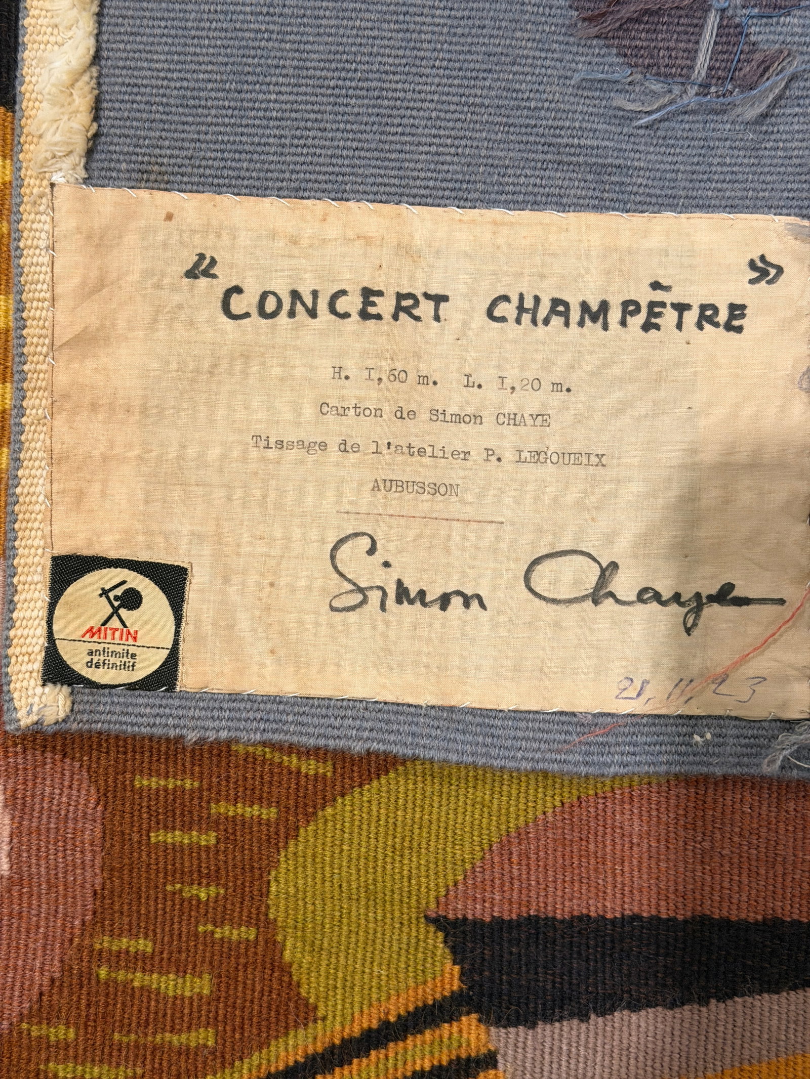 20th C. Mid-Century Modern Tapestry "Concert ChampÃªtre" Signed by Simon Chaye 3'9" X 5'3" - 4