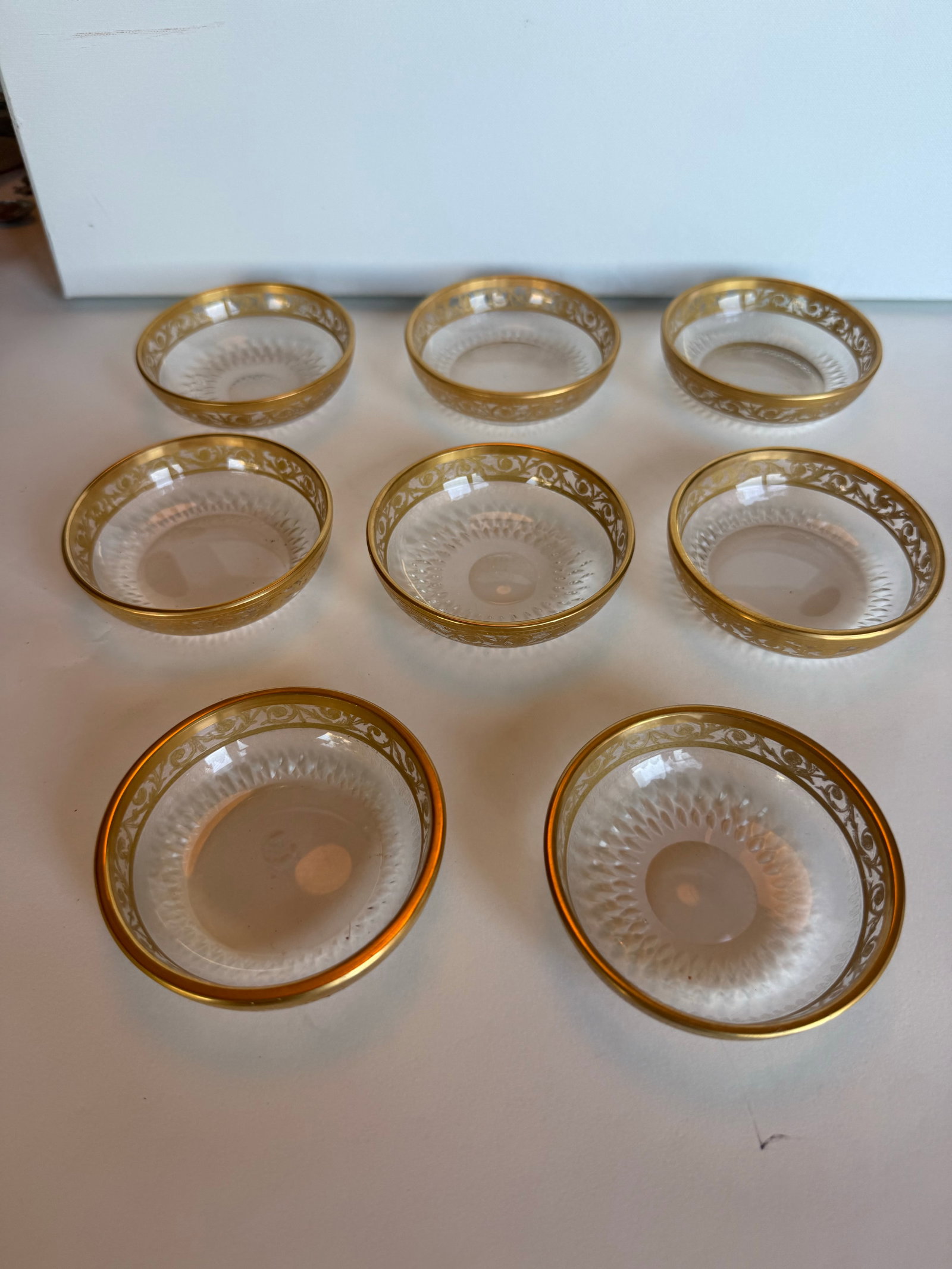 1900s Set of 8 Saint-Louis "Thistle Gold" Crystal Bowls "” Signed - 2