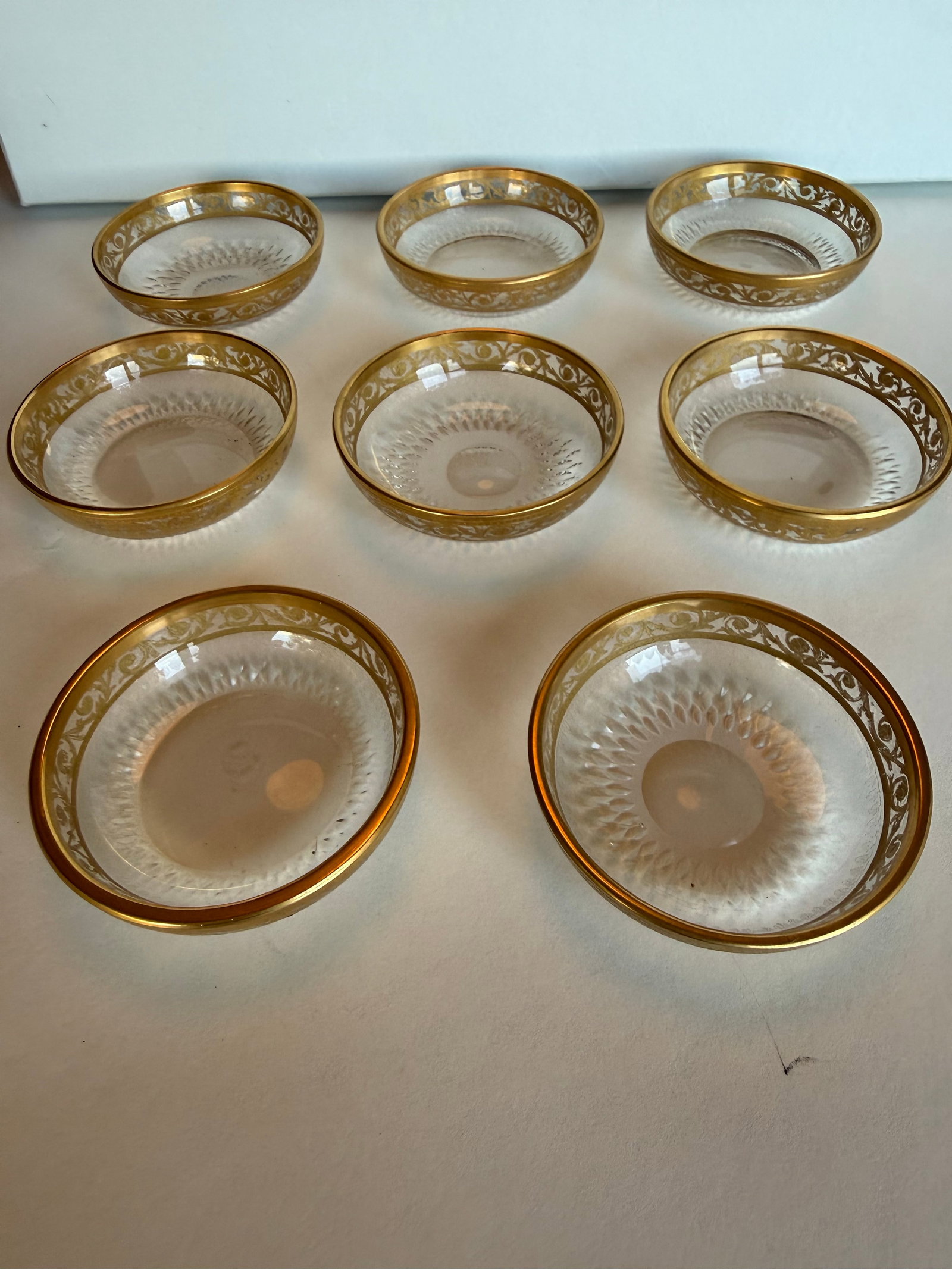 1900s Set of 8 Saint-Louis "Thistle Gold" Crystal Bowls "” Signed - 4