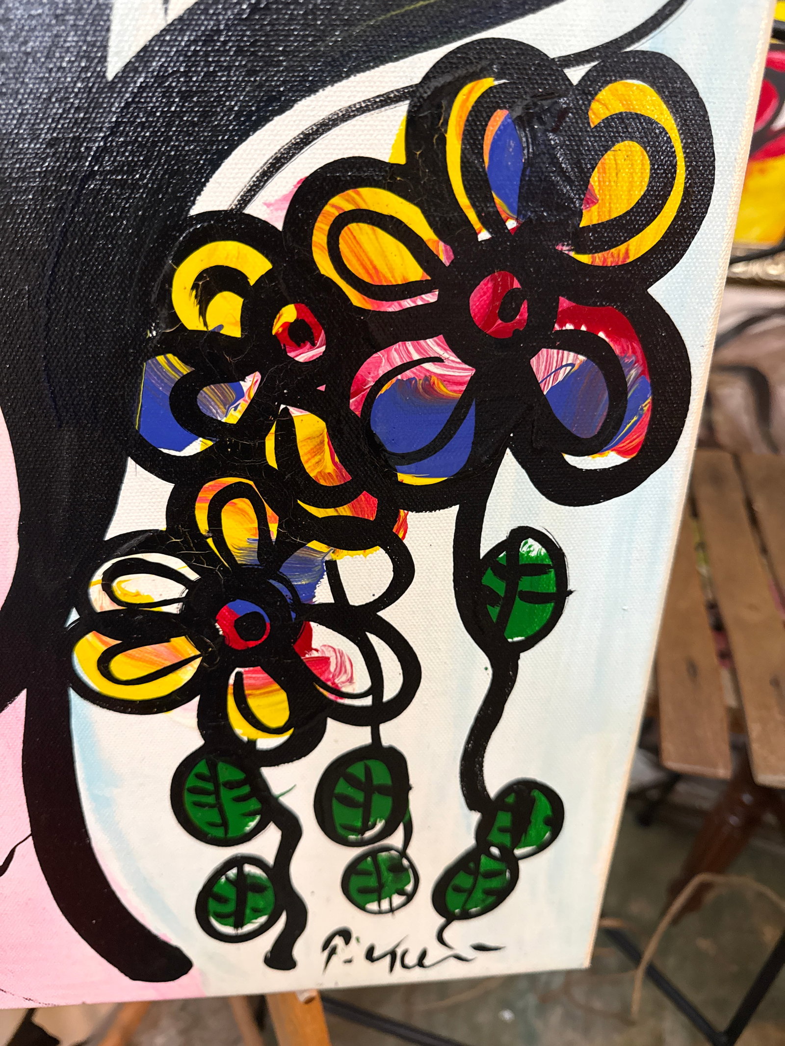 1970s Peter Keil Original Abstract Woman With Flowers Canvas Painting - 4