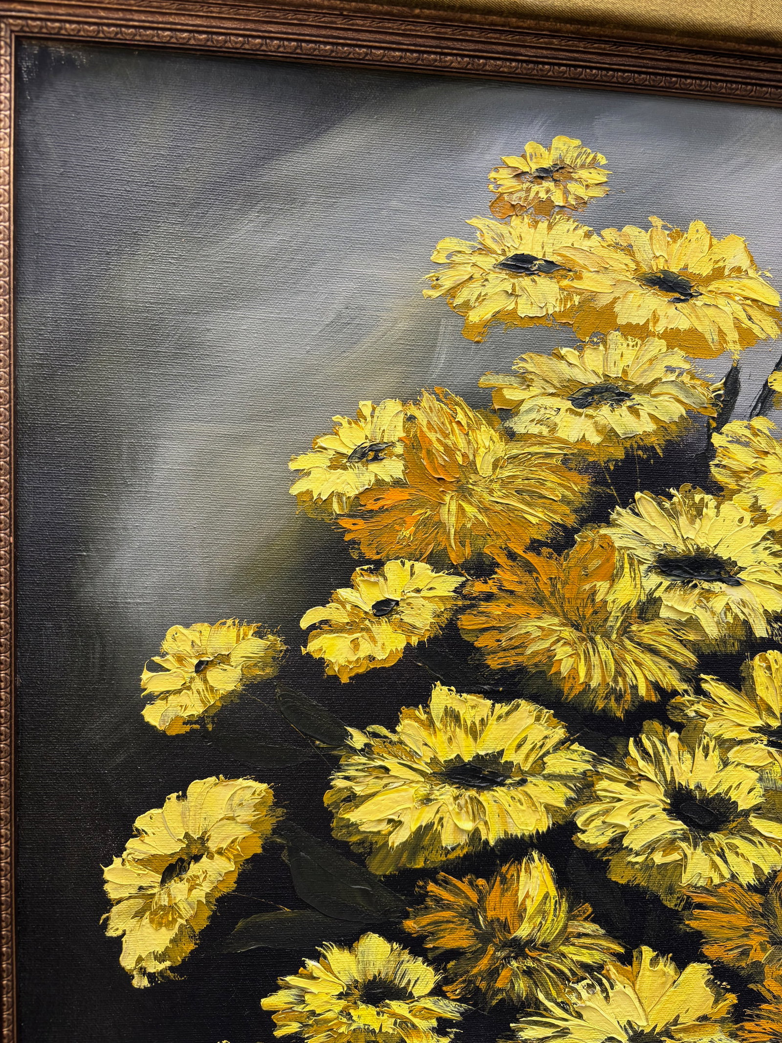 Original Mid-Century Oil on Canvas, Yellow Daisy Still Life, Signed Patti Rock, (1927 - 2004) - 12