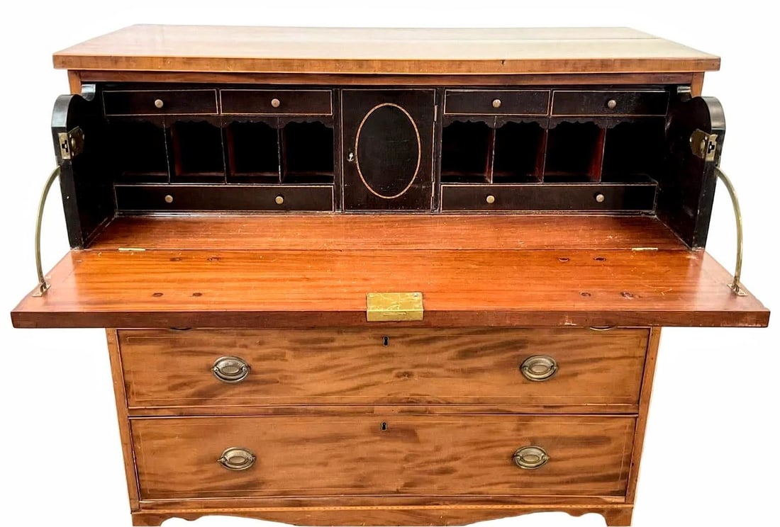Antique Early 1800 Georgian English Secretaire Cabinet, Walnut - 16