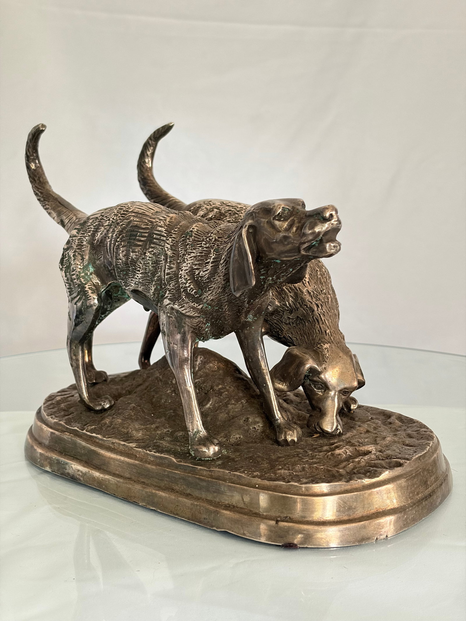 Mid 20th Century French Animalier Style Hunting Dogs Sculpture After Alfred Dubucand - 5