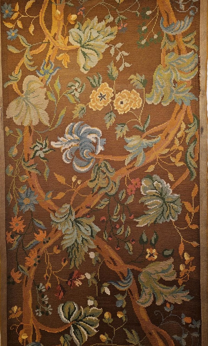 Vintage French Needlepoint Runner, Wool & Cotton, Floral Design, 1920s, 4' X 15' - 10