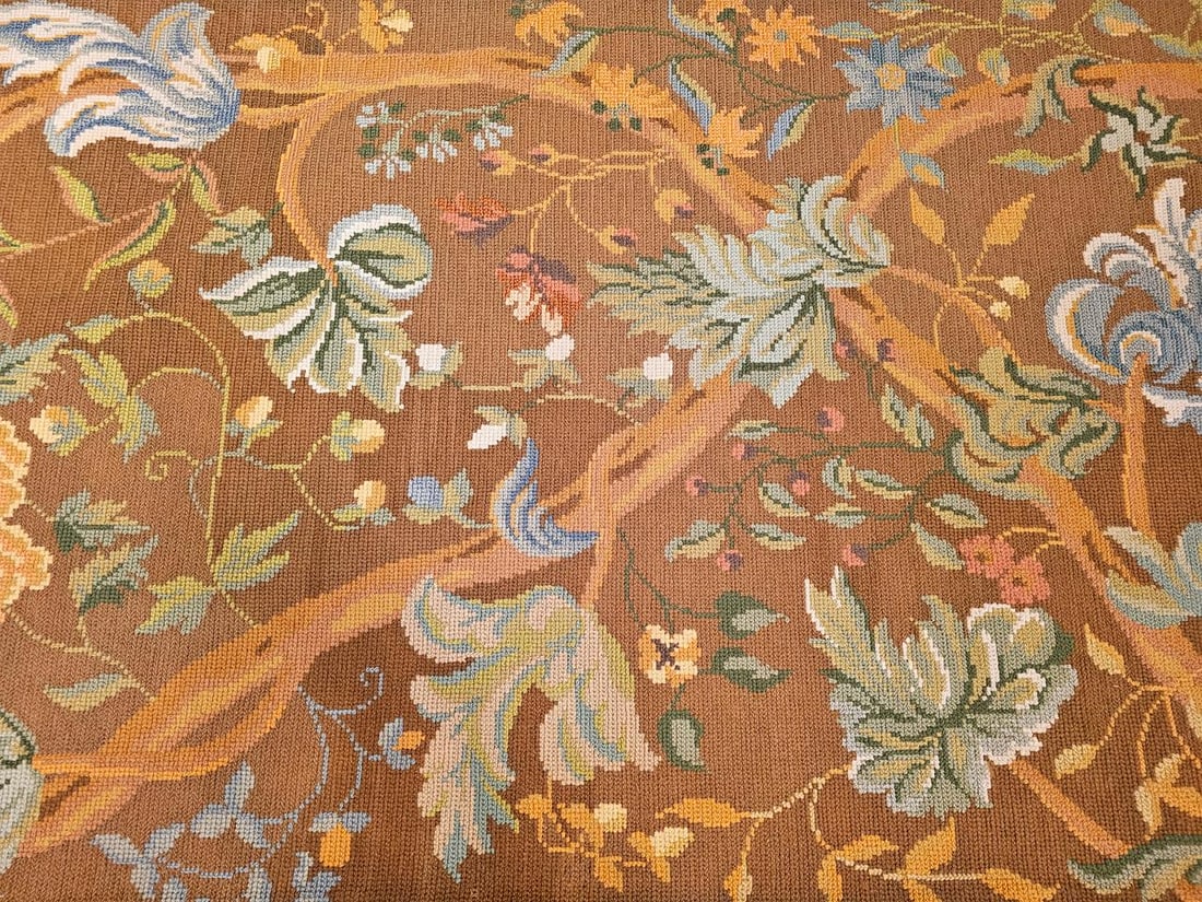 Vintage French Needlepoint Runner, Wool & Cotton, Floral Design, 1920s, 4' X 15' - 11
