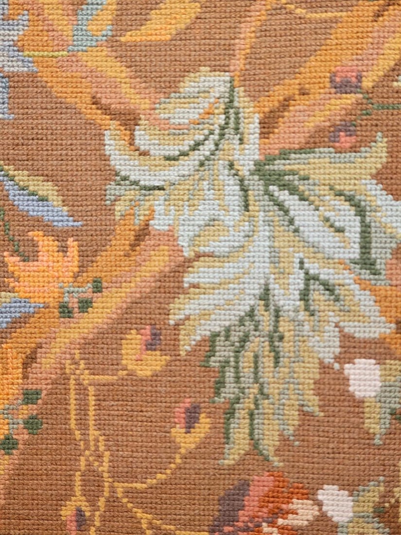 Vintage French Needlepoint Runner, Wool & Cotton, Floral Design, 1920s, 4' X 15' - 13