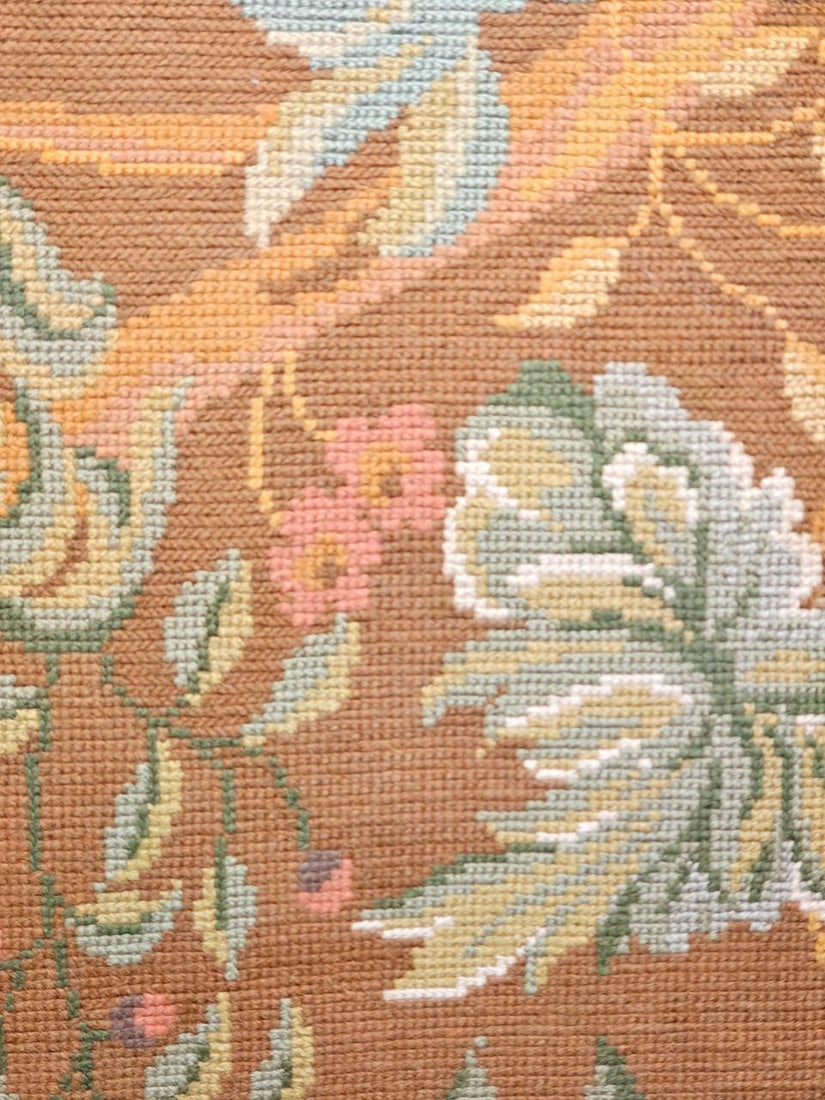 Vintage French Needlepoint Runner, Wool & Cotton, Floral Design, 1920s, 4' X 15' - 14