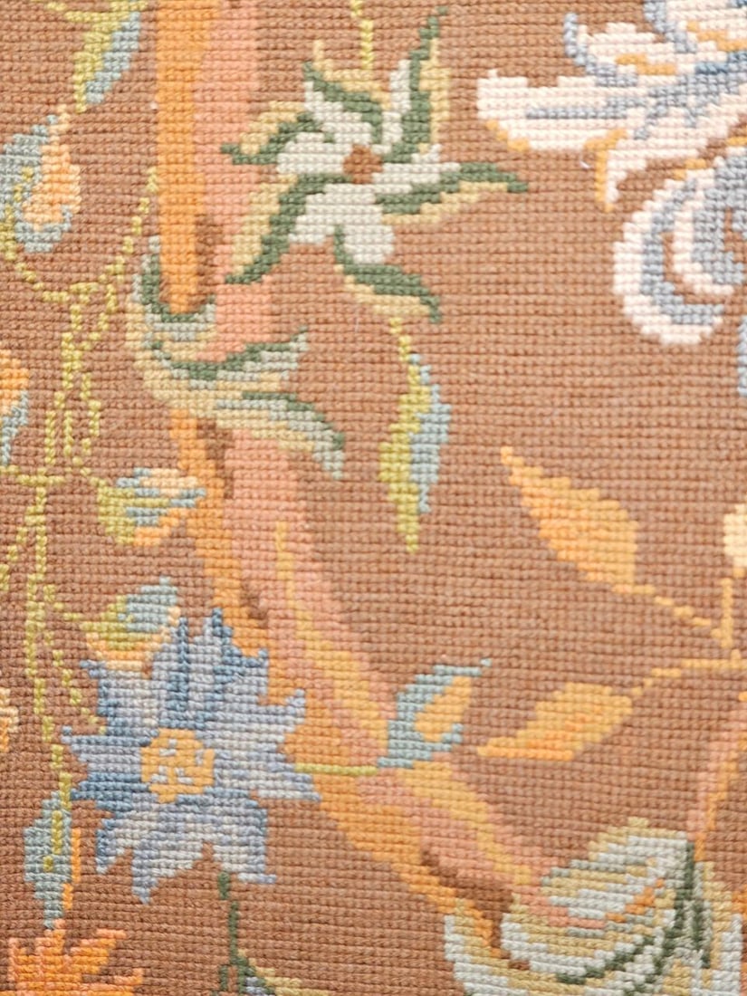 Vintage French Needlepoint Runner, Wool & Cotton, Floral Design, 1920s, 4' X 15' - 15