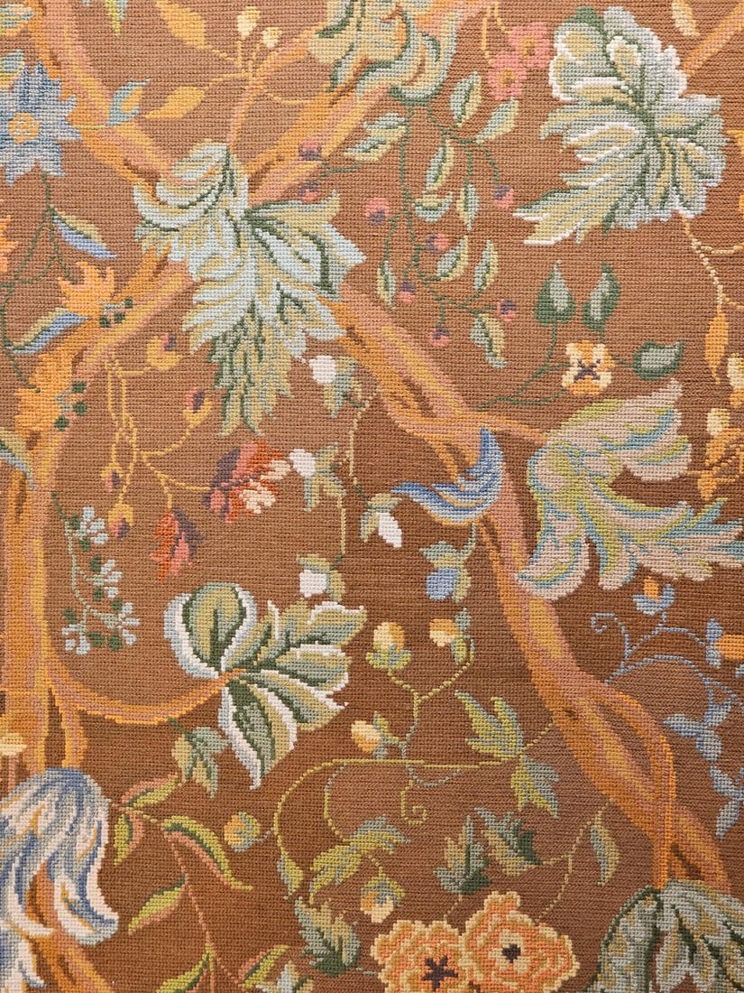 Vintage French Needlepoint Runner, Wool & Cotton, Floral Design, 1920s, 4' X 15' - 16