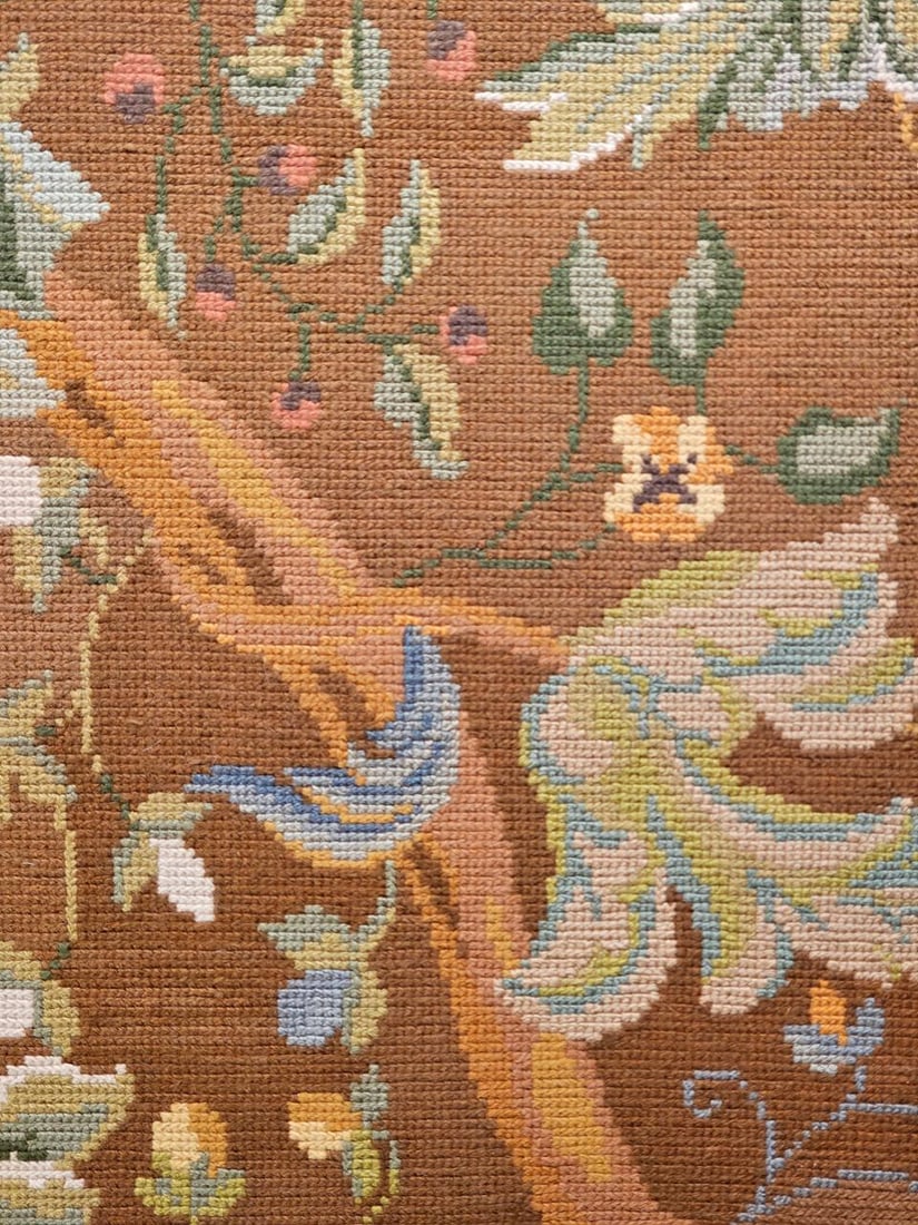 Vintage French Needlepoint Runner, Wool & Cotton, Floral Design, 1920s, 4' X 15' - 17