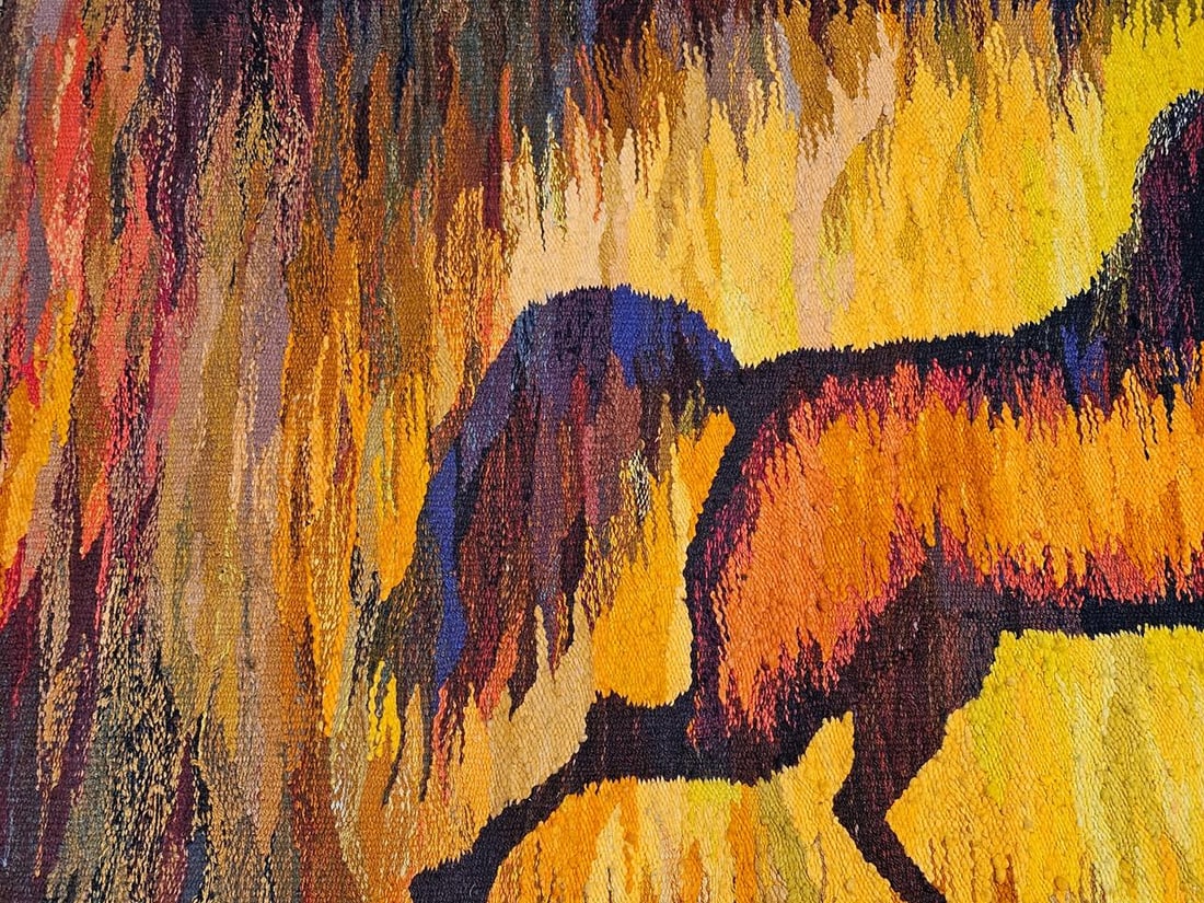 Mid-Century Handwoven Tapestry of Galloping Horse, Vintage Wall Art, 38" X 68" - 4