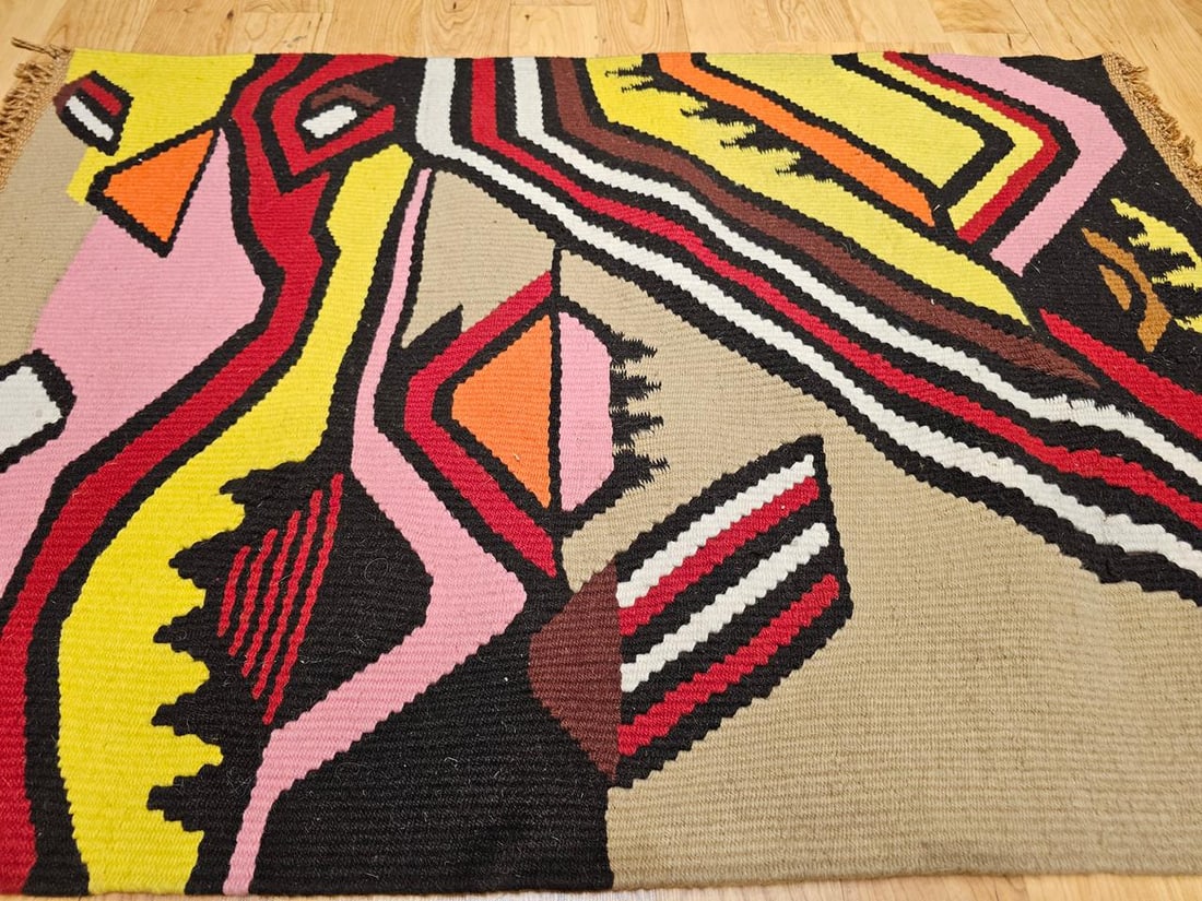 Vintage Mid-Century Modern Handwoven Tapestry, Abstract Wool Art, 32" X 45" - 3