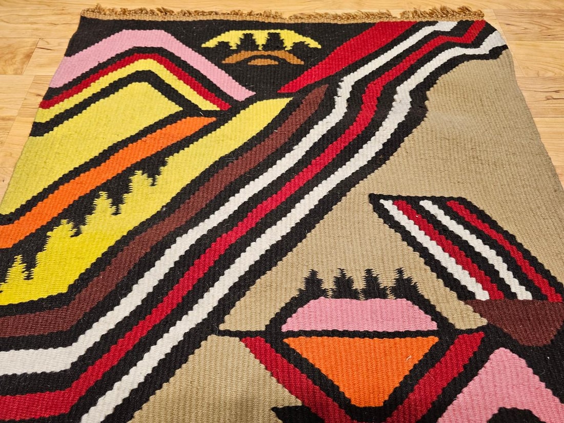 Vintage Mid-Century Modern Handwoven Tapestry, Abstract Wool Art, 32" X 45" - 5
