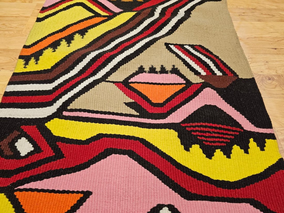Vintage Mid-Century Modern Handwoven Tapestry, Abstract Wool Art, 32" X 45" - 6