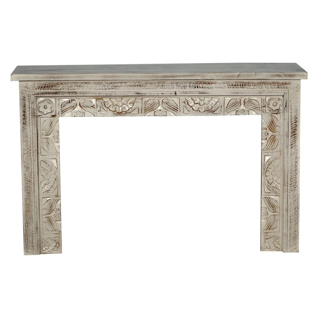 Rustic White Sofa Table for Livingroom | Handmade Hand Carved Media Console Table | Farmhouse Style - 3
