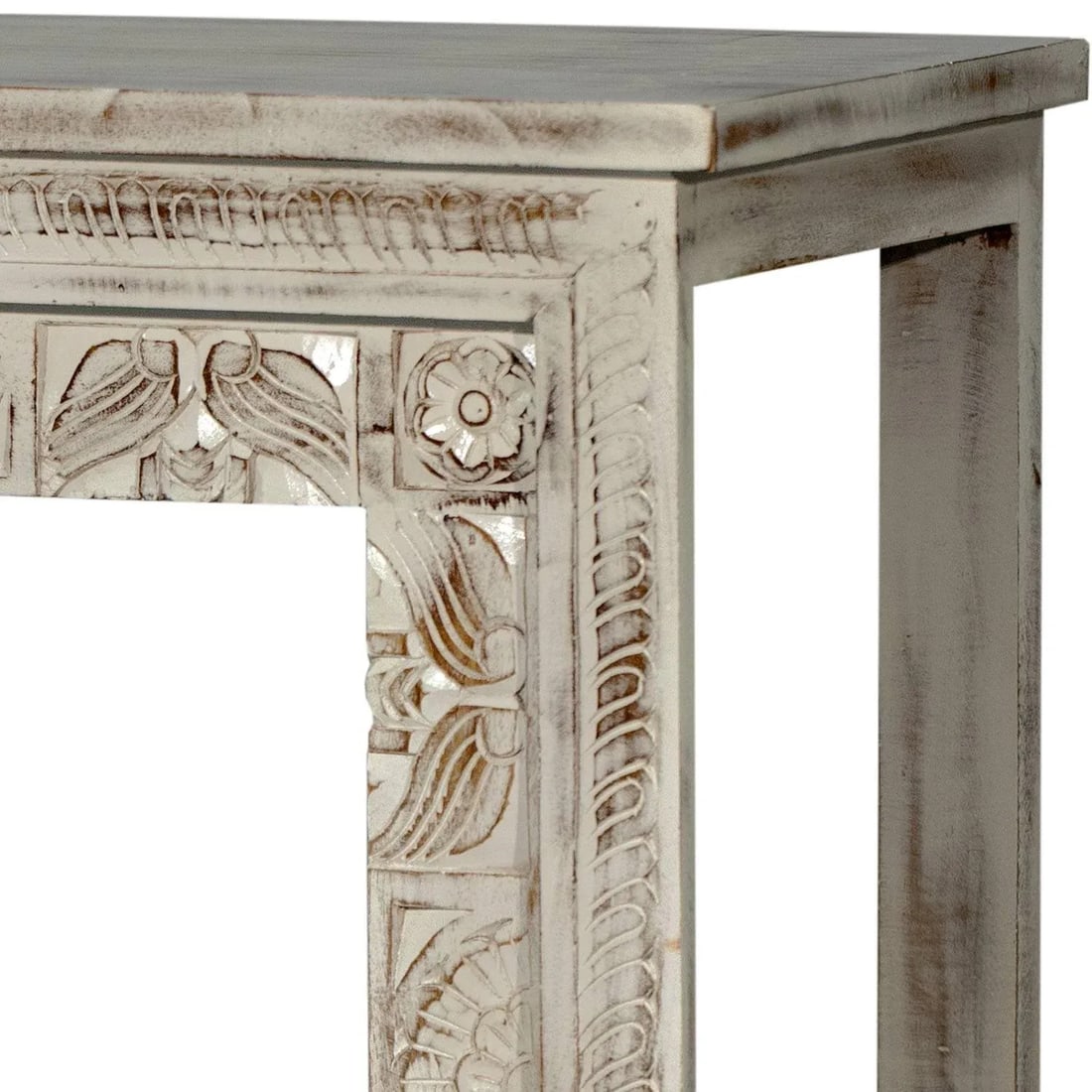 Rustic White Sofa Table for Livingroom | Handmade Hand Carved Media Console Table | Farmhouse Style - 4