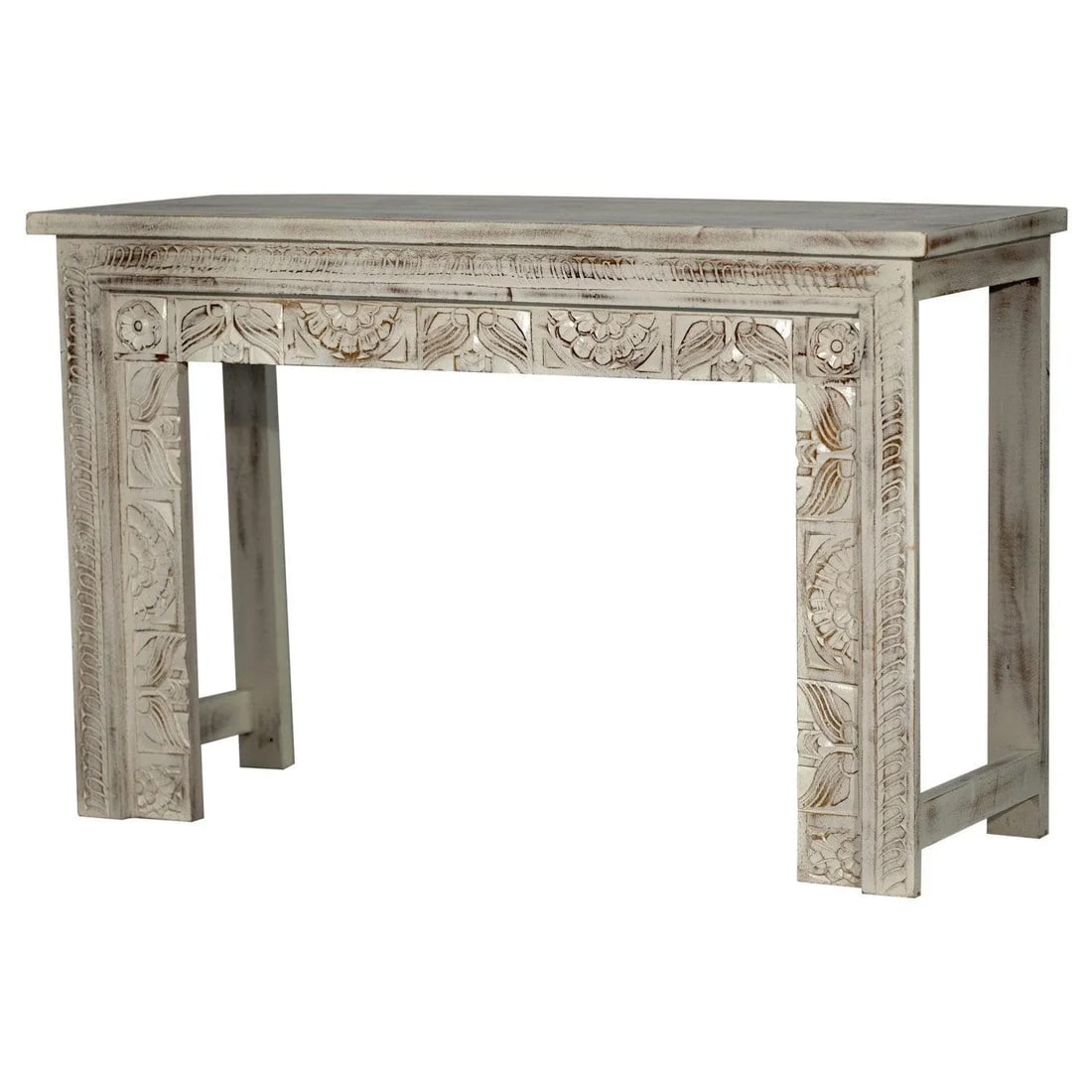 Rustic White Sofa Table for Livingroom | Handmade Hand Carved Media Console Table | Farmhouse Style - 6