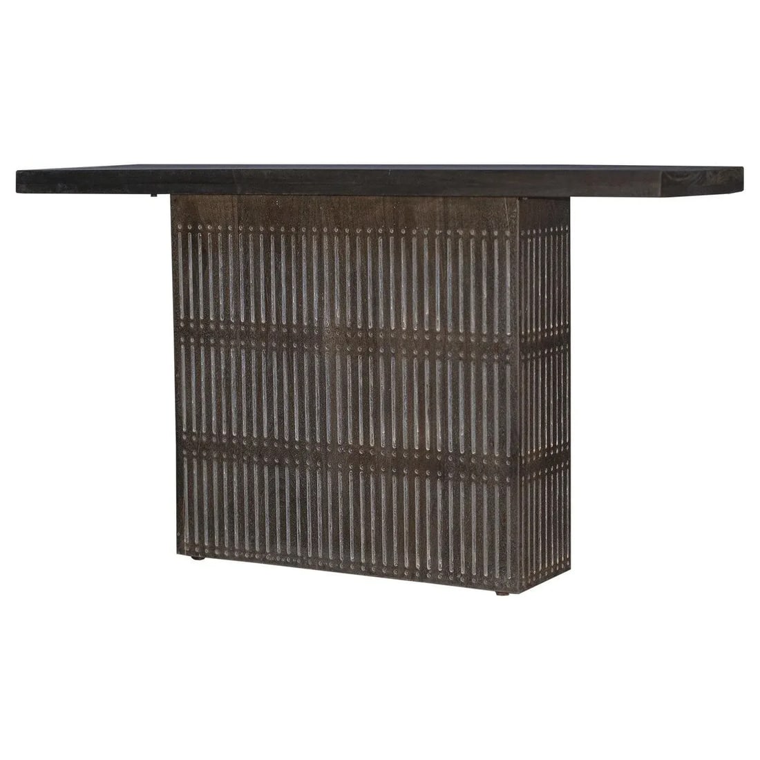 Modern Ash Gray Rib Carved Solid Wood Square Coffee Table | Solid Wood Center Table | Boho Chic Dist - 4