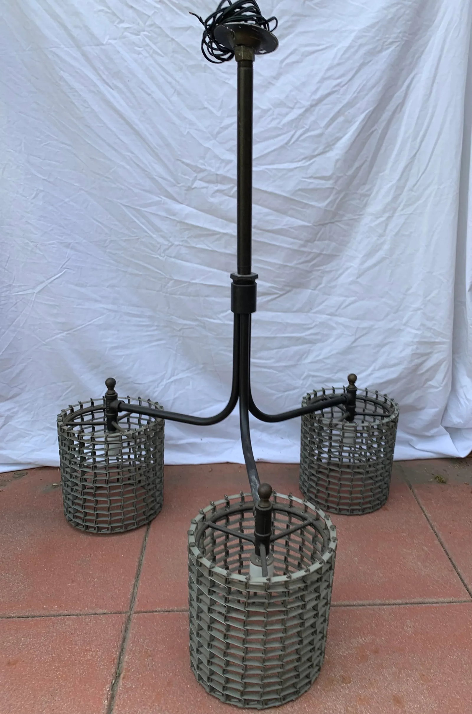 Vintage Late 20th Century Metal 3 Light Chandelier - 12
