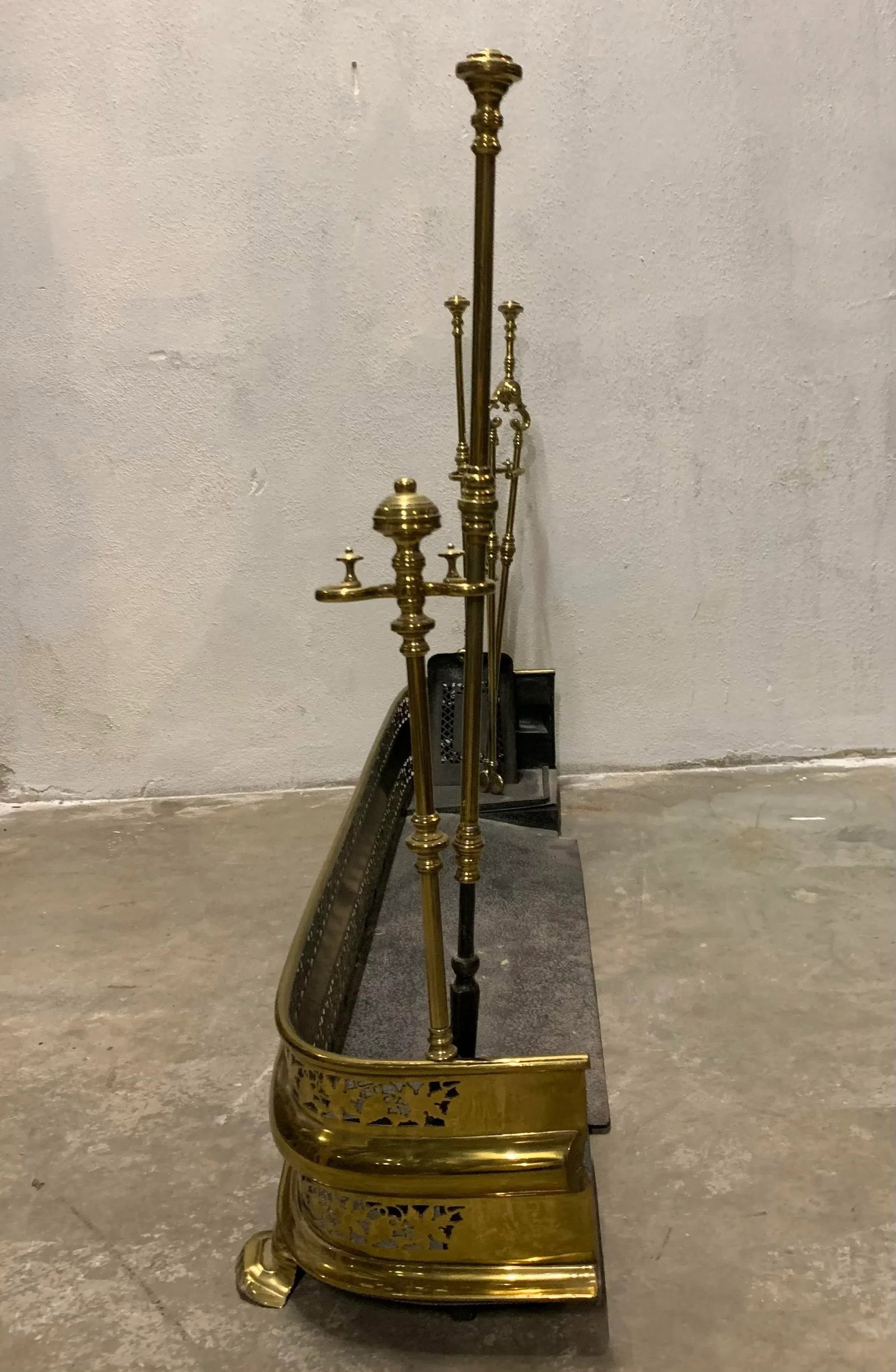 Vintage Art Nouveau Brass Fireplace Set - 5
